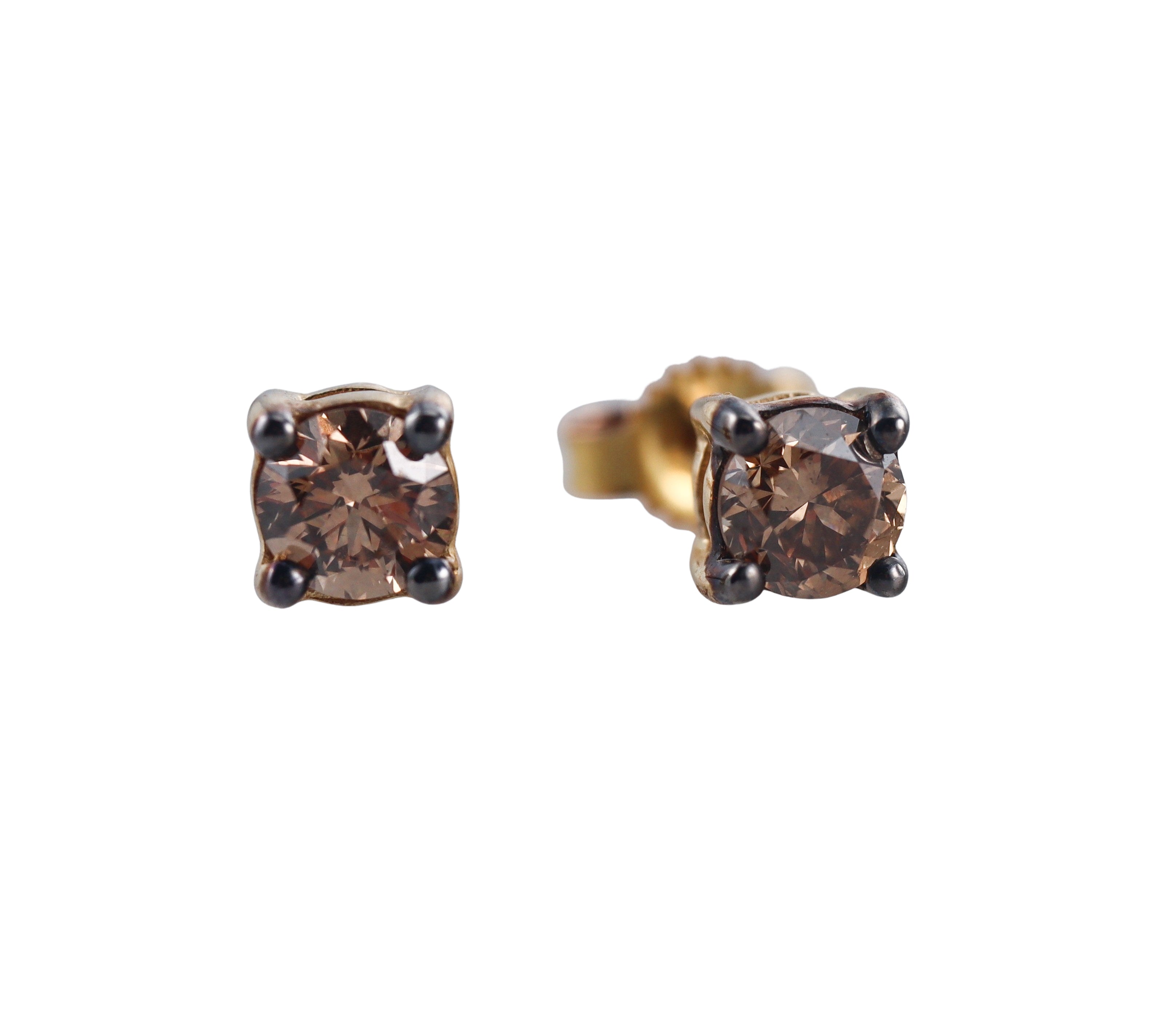 Kallati 3/4ctw Fancy Brown Diamond Gold Stud Earrings