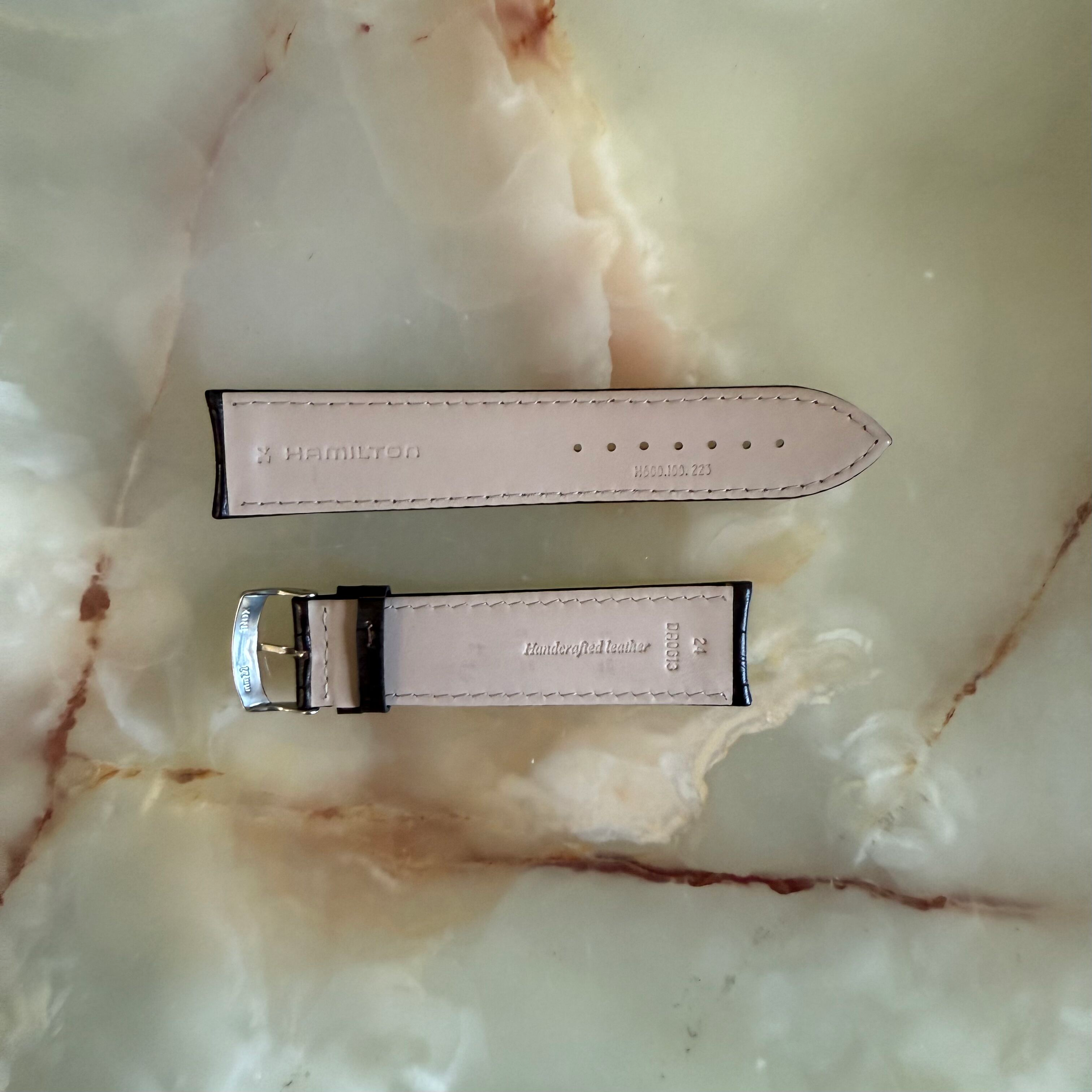 Authentic Hamilton Brown Alligator Watch Strap Band 24mm w Buckle H600.100.223