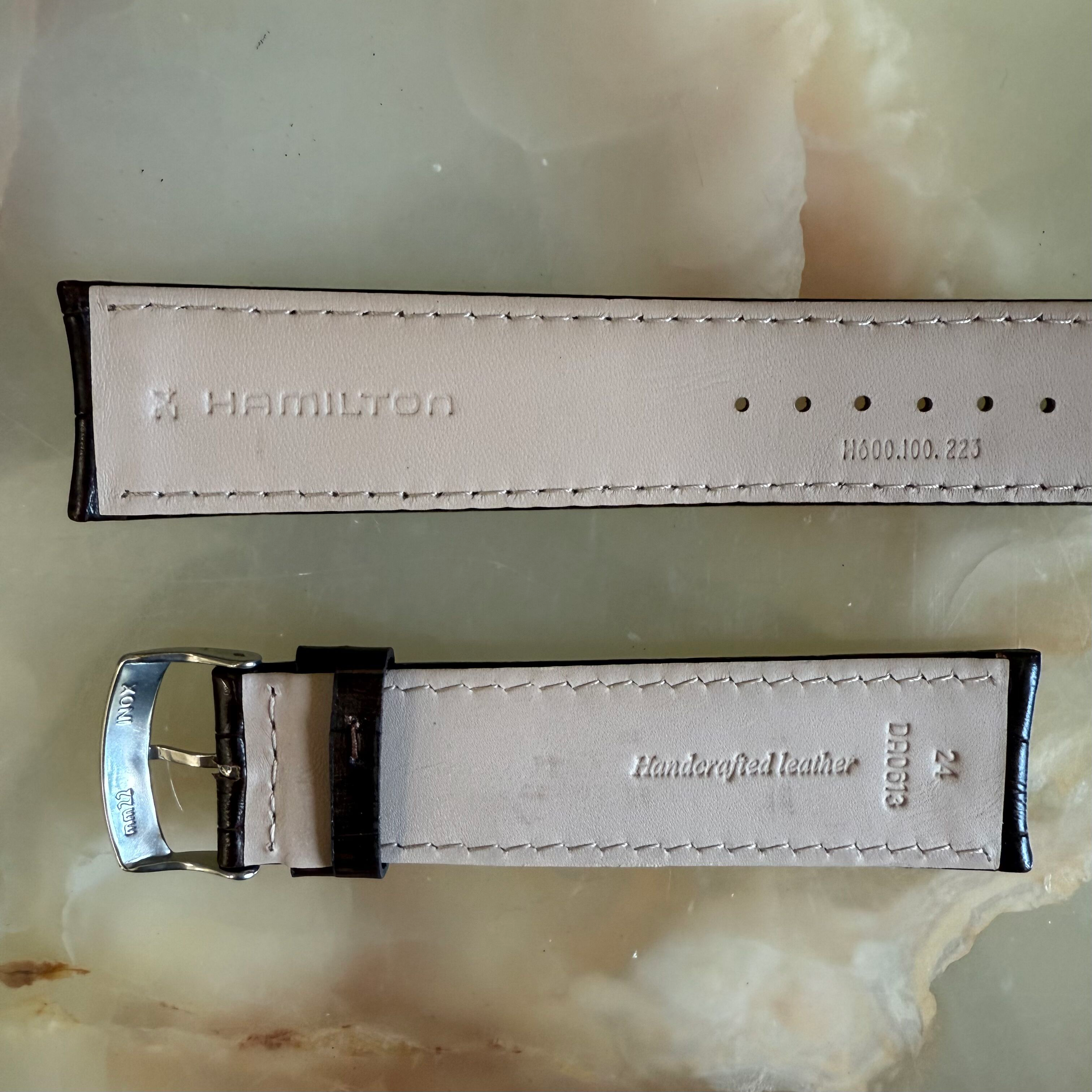 Authentic Hamilton Brown Alligator Watch Strap Band 24mm w Buckle H600.100.223