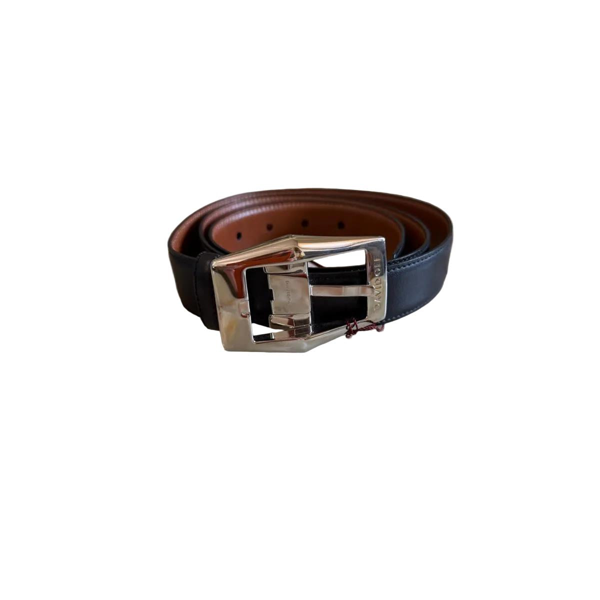 Davidoff Black Brown Leather Reversible Belt With Buckle 10206