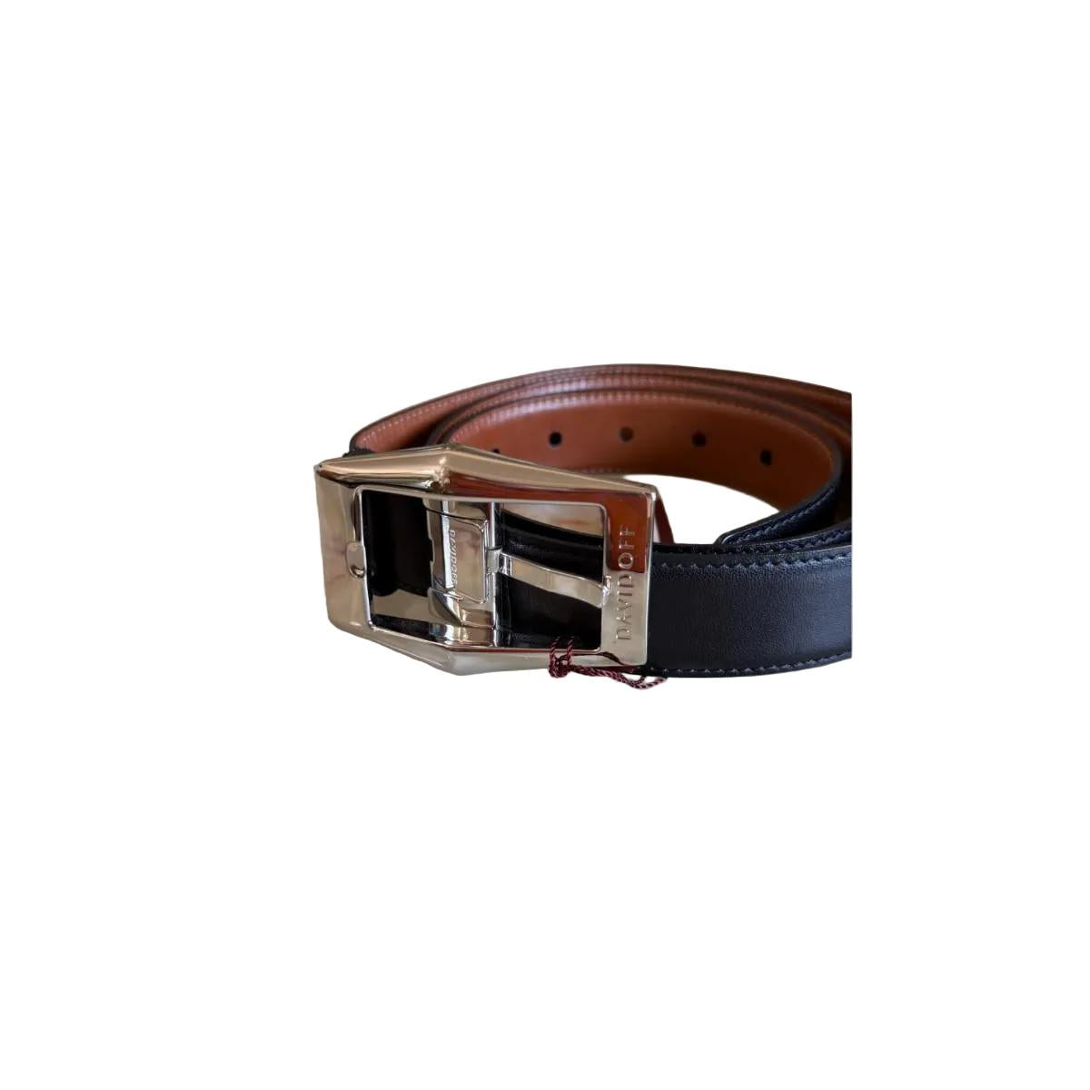 Davidoff Black Brown Leather Reversible Belt With Buckle 10206