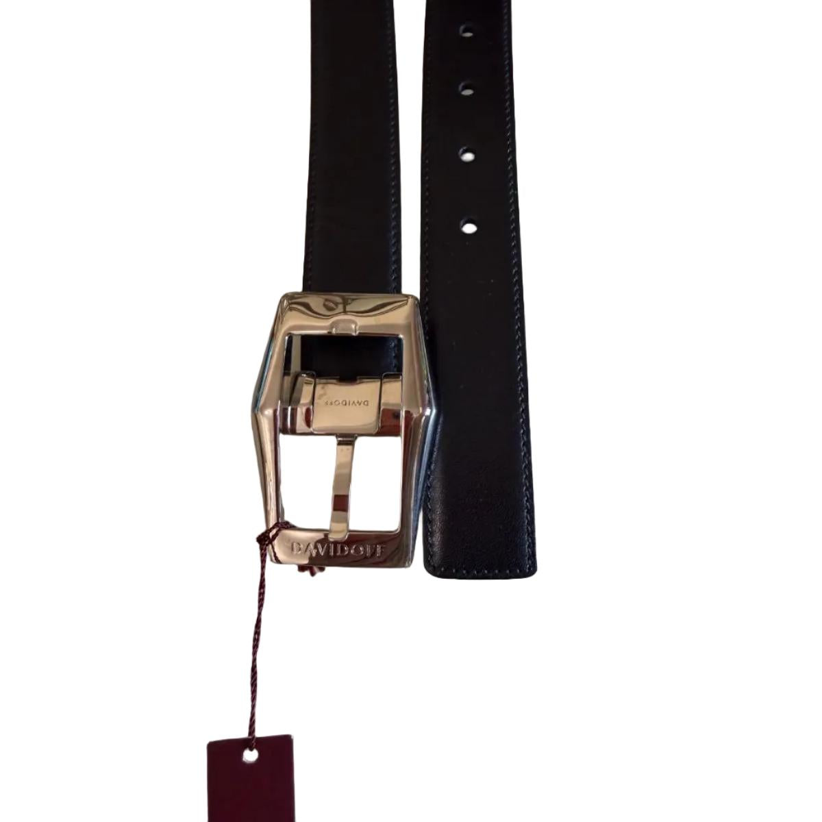 Davidoff Black Brown Leather Reversible Belt With Buckle 10206