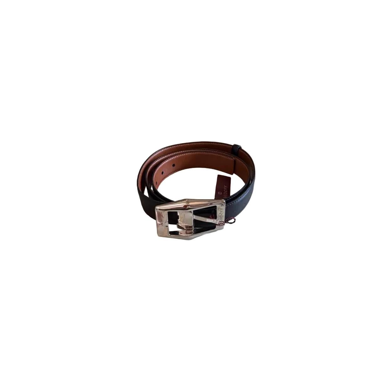 Davidoff Black Brown Leather Reversible Belt With Buckle 10206