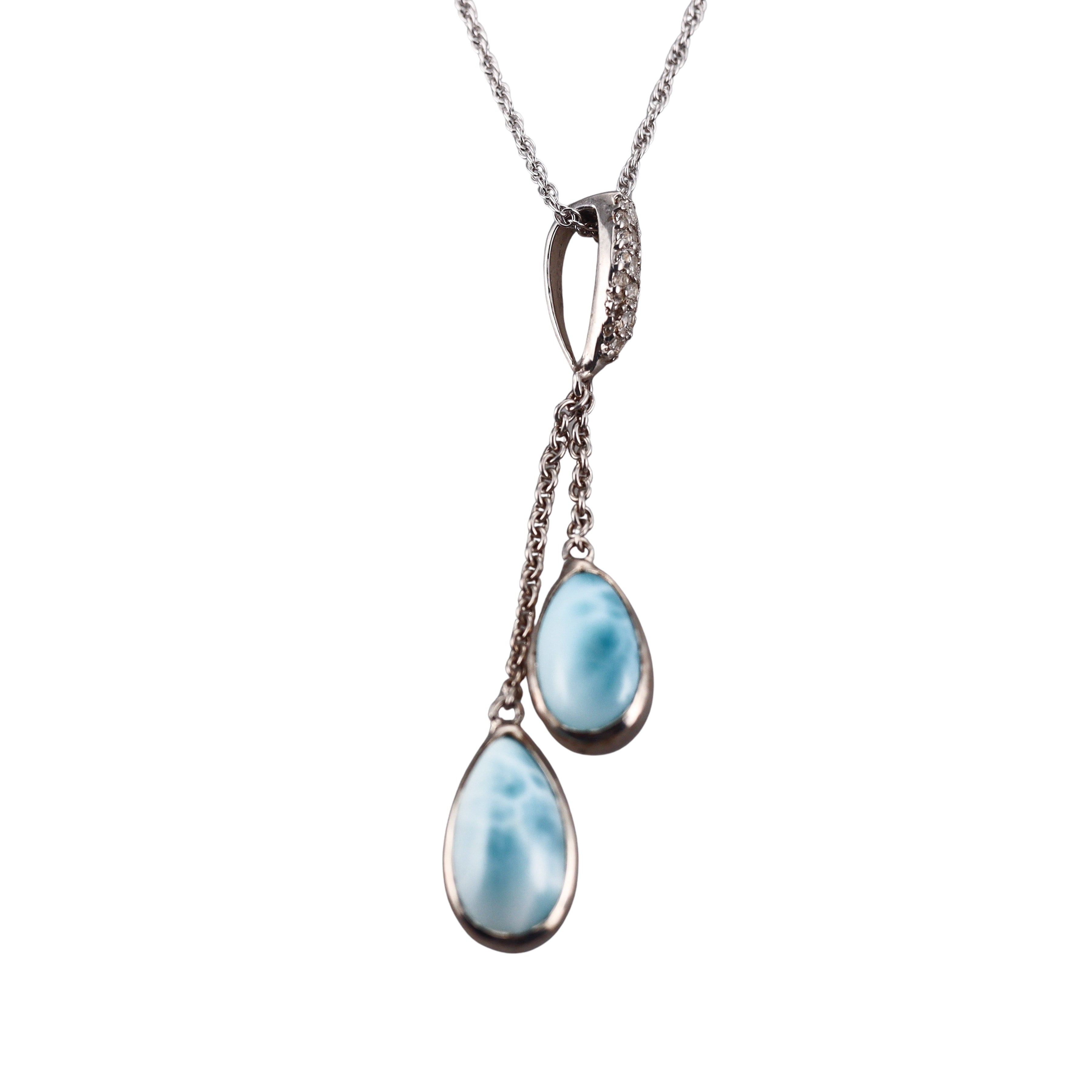 MarahLago Rina Silver Larimar White Sapphire Teardrop Pendant Necklace Retail $420