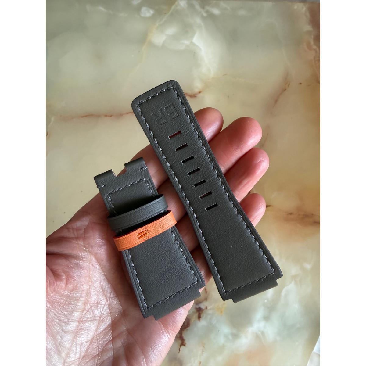 Authentic Bell & Ross Gray/Orange Reversible Leather Watch Strap Band 32mm