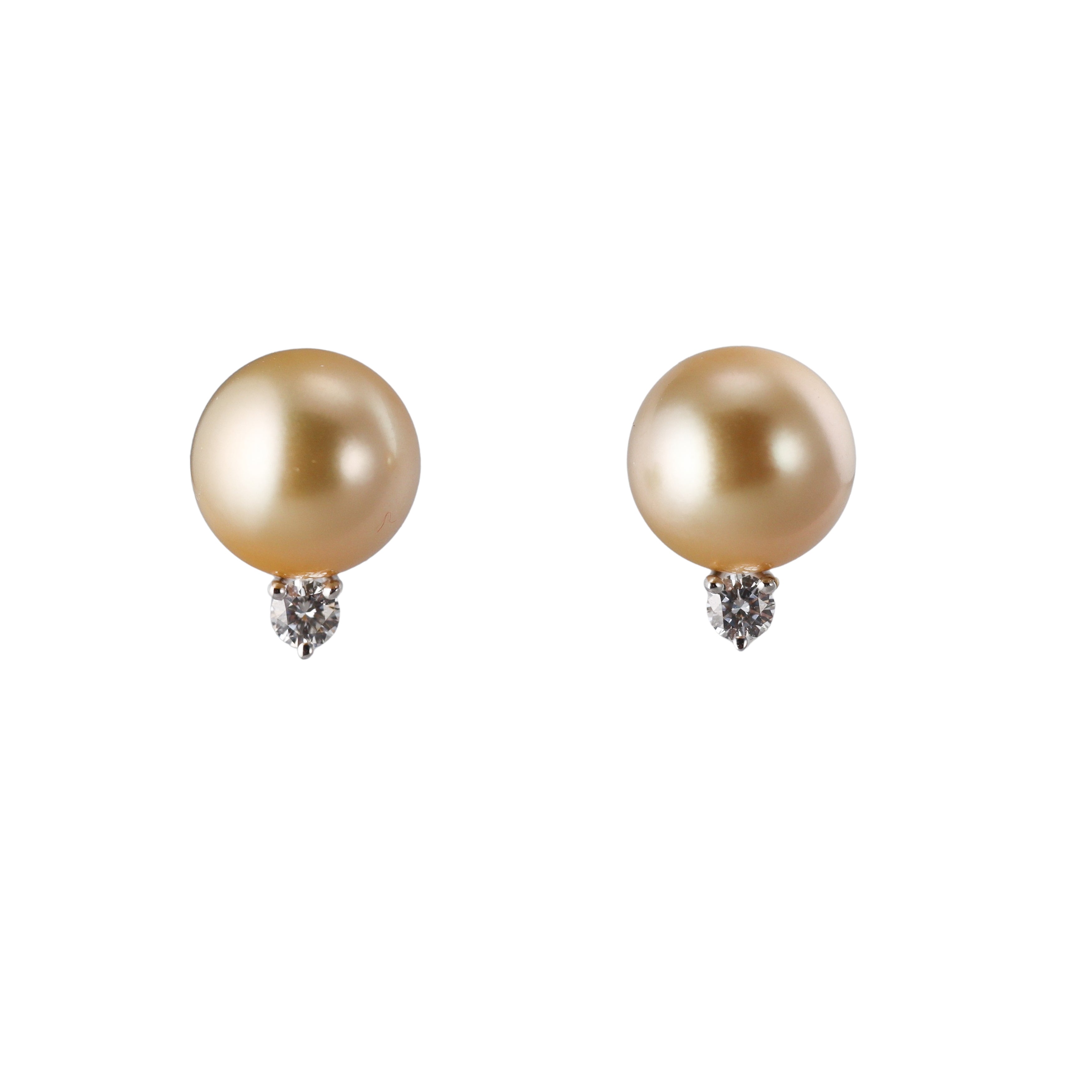 18k Gold Golden South Sea Pearl Diamond Stud Earrings
