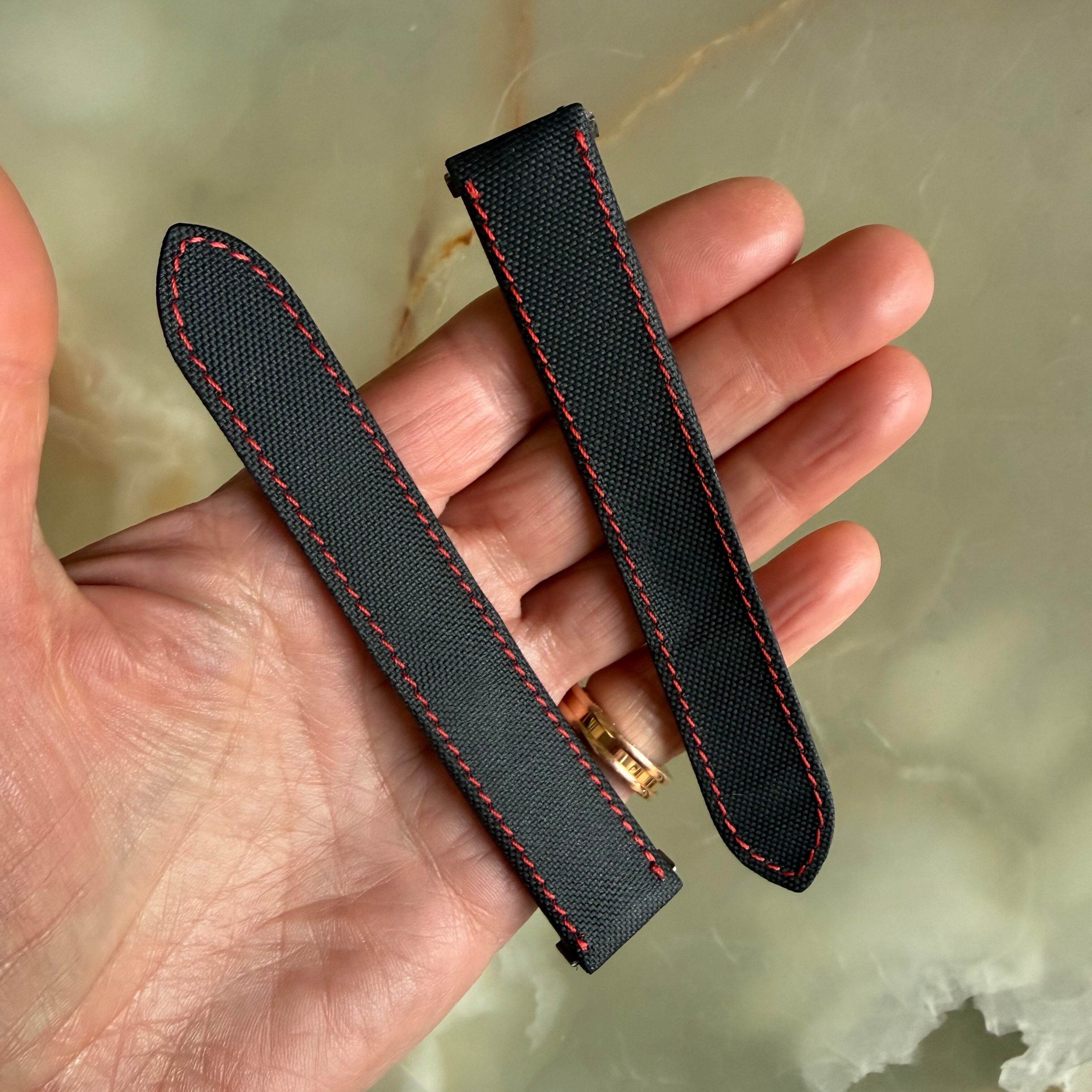 Authentic Cartier Black Canvas Leather Quick Release Watch Strap Band 18.20mm KD68JU67