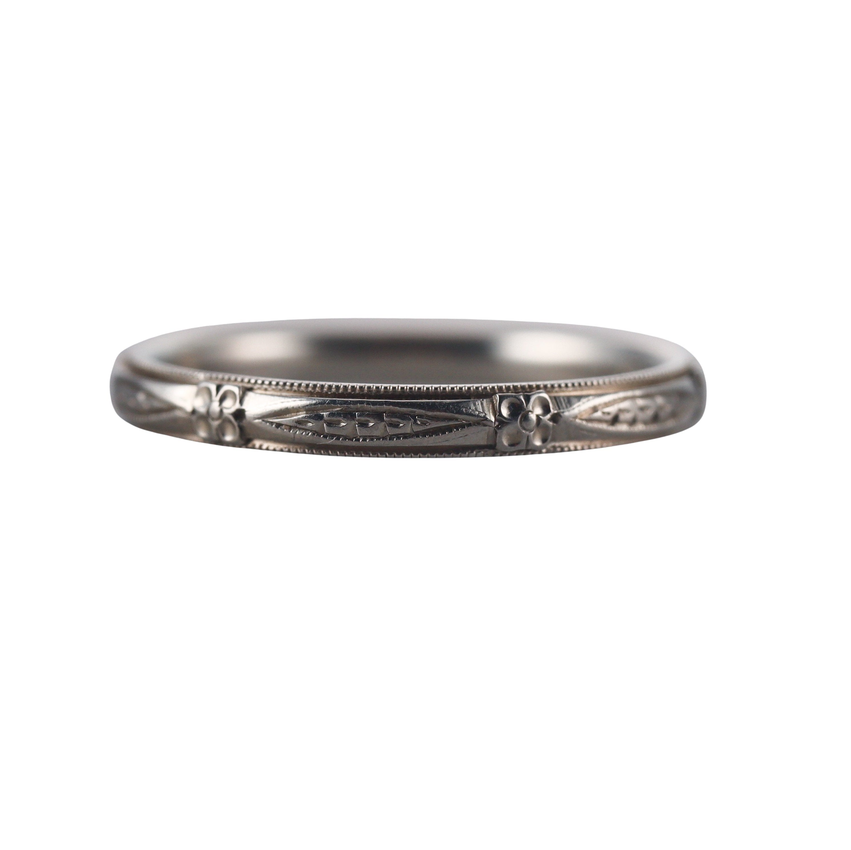 Art Deco Blossom 18k Gold Wedding Band Ring