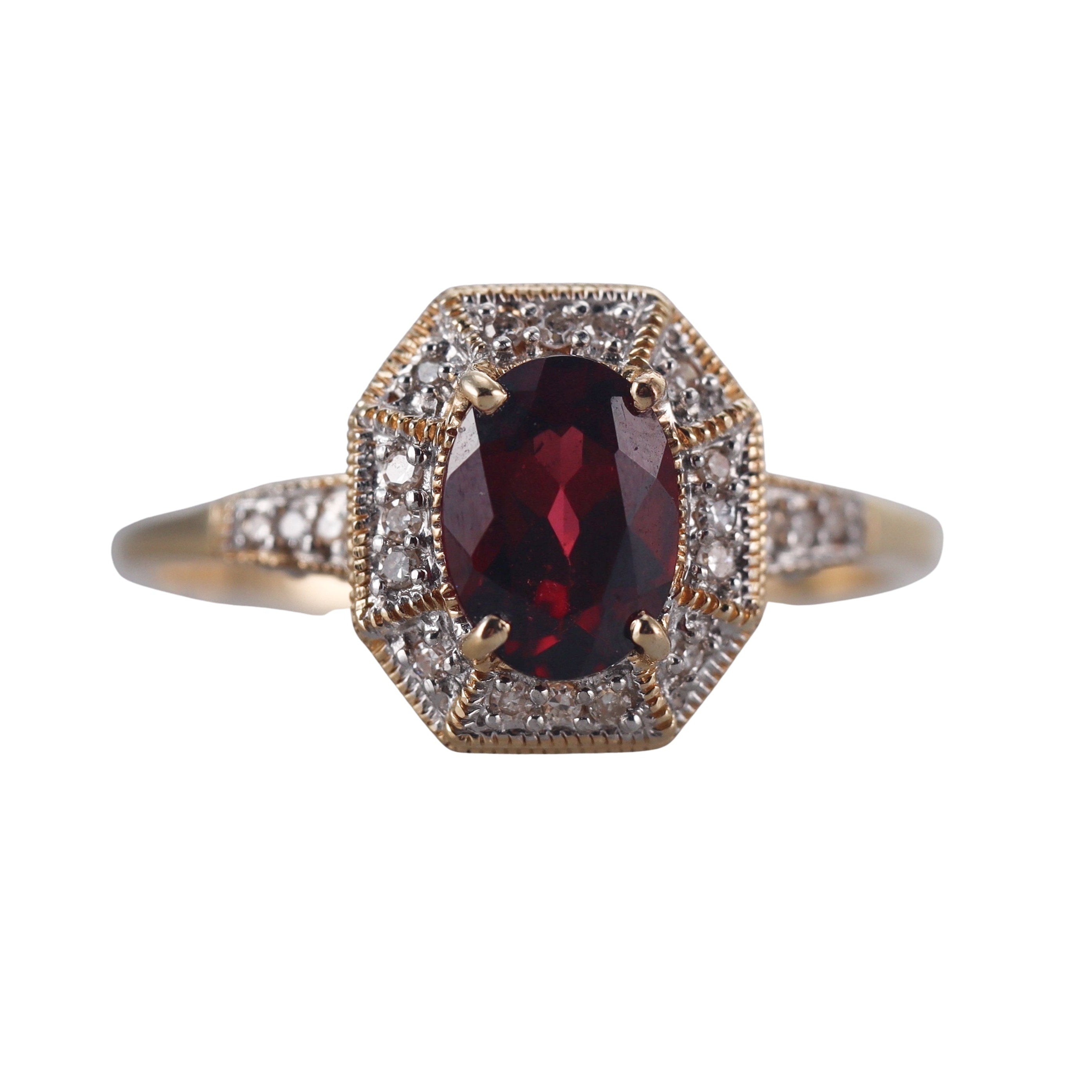 14k Gold Diamond Garnet Ring
