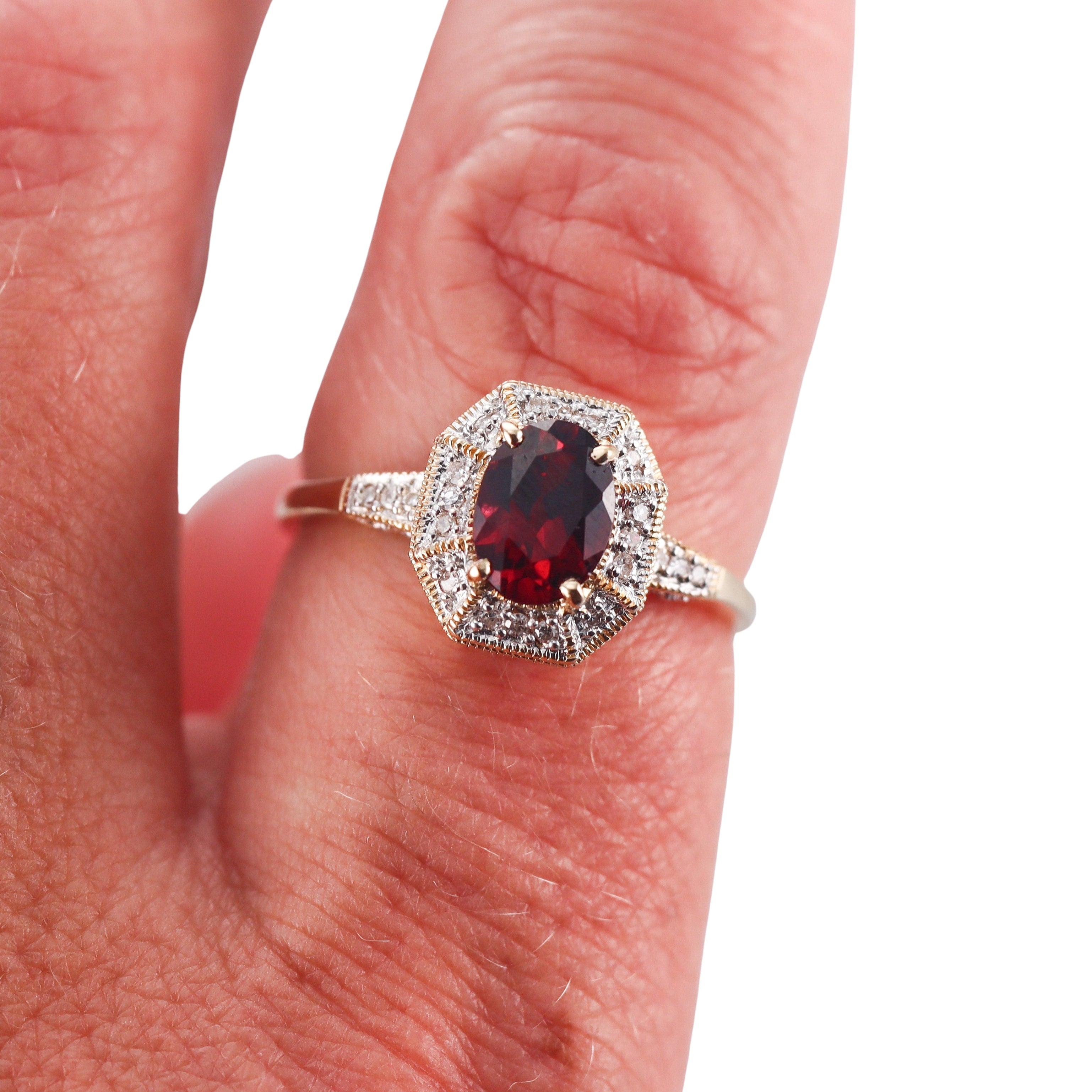 14k Gold Diamond Garnet Ring