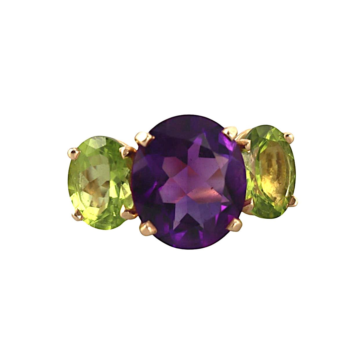 14k Yellow Gold Peridot Amethyst Cocktail  Ring