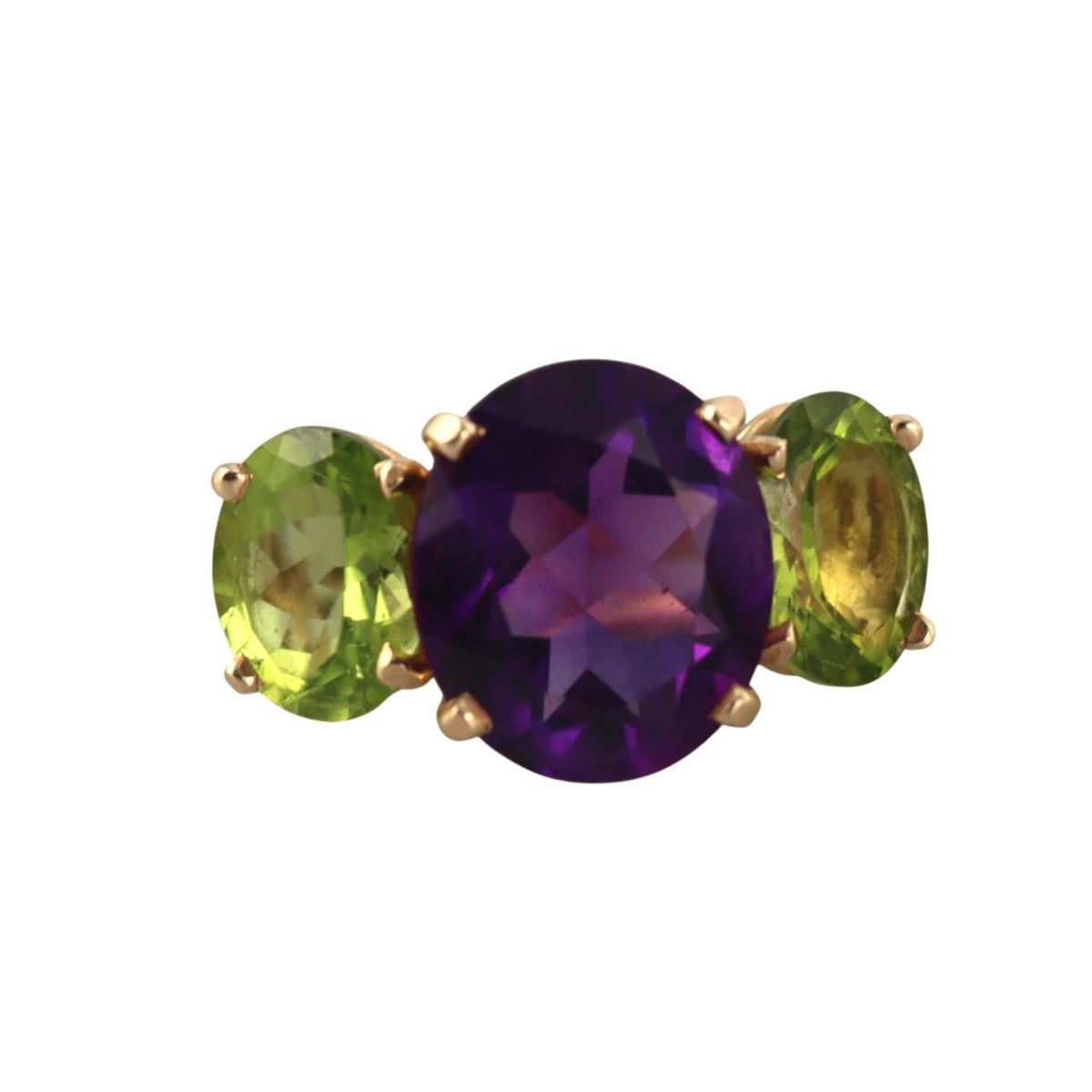 14k Yellow Gold Peridot Amethyst Cocktail  Ring