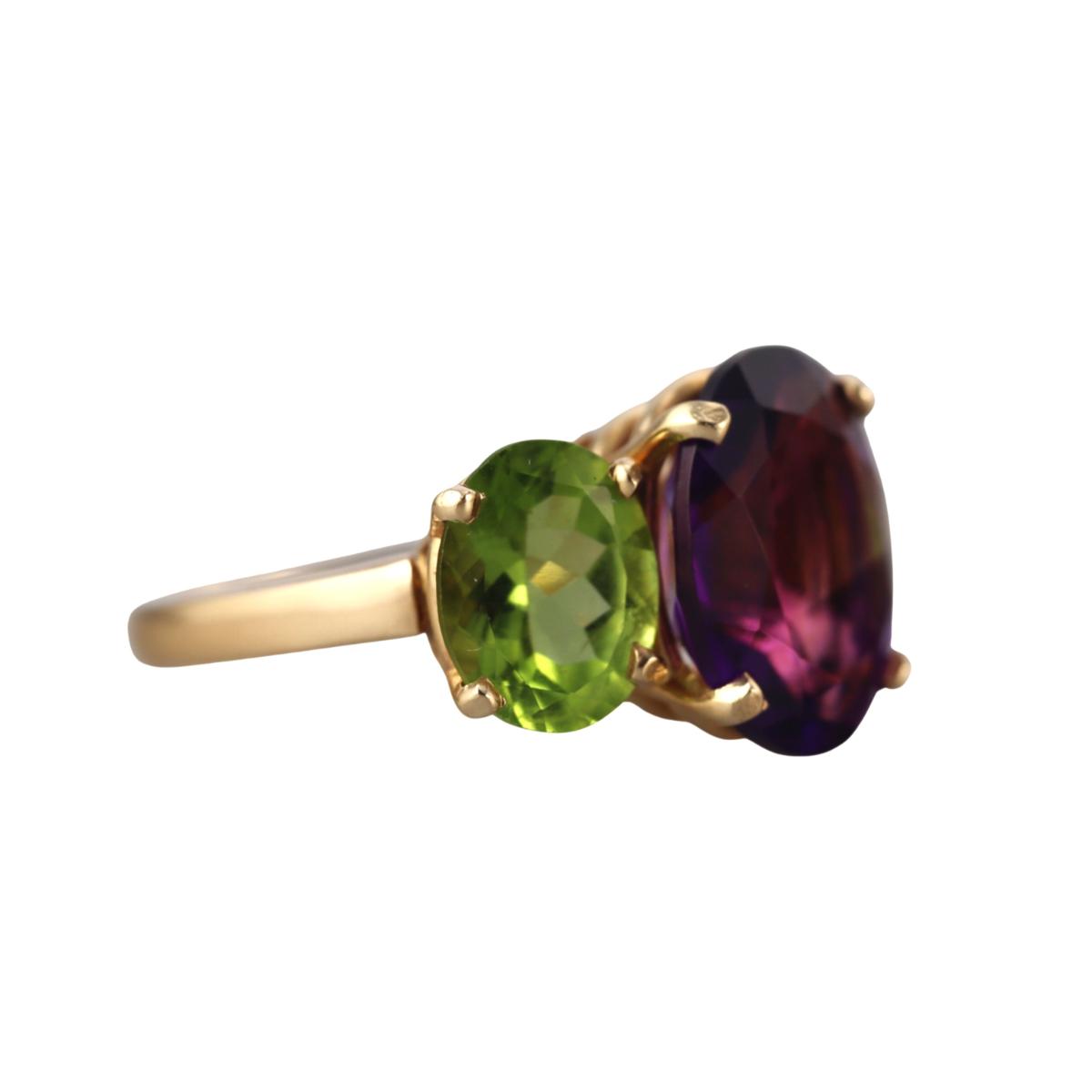 14k Yellow Gold Peridot Amethyst Cocktail  Ring