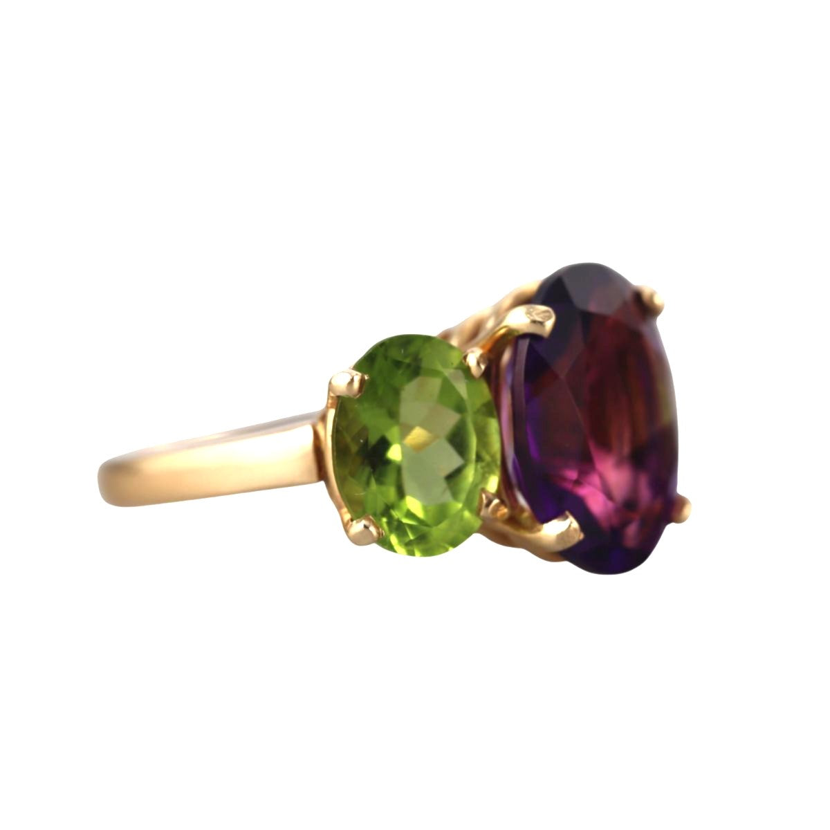 14k Yellow Gold Peridot Amethyst Cocktail  Ring