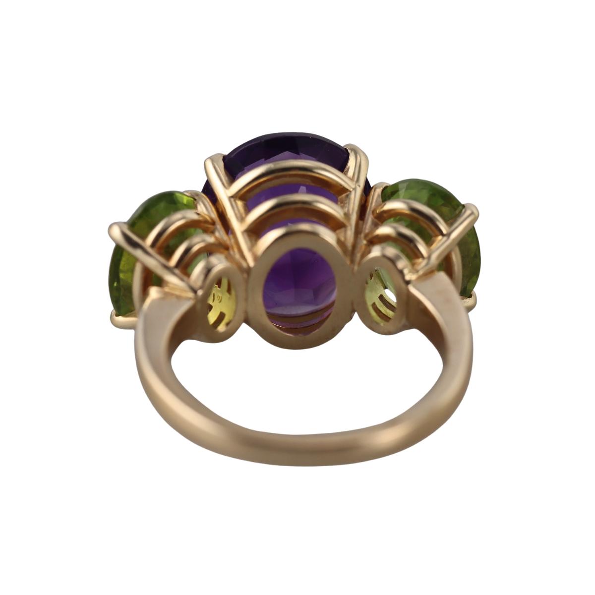 14k Yellow Gold Peridot Amethyst Cocktail  Ring