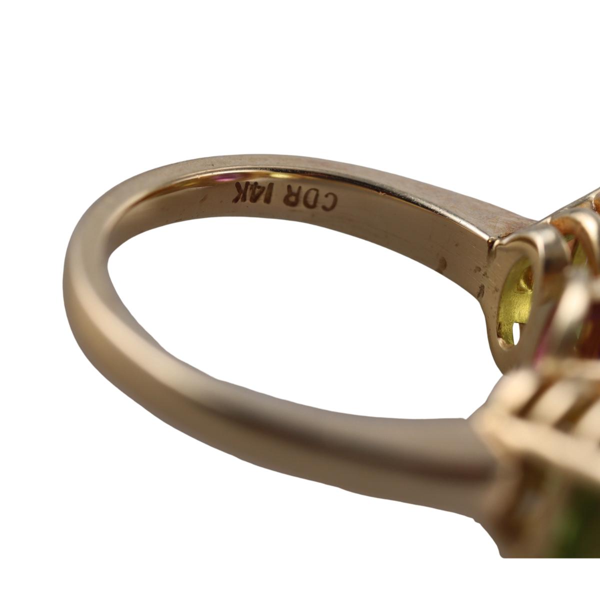14k Yellow Gold Peridot Amethyst Cocktail  Ring