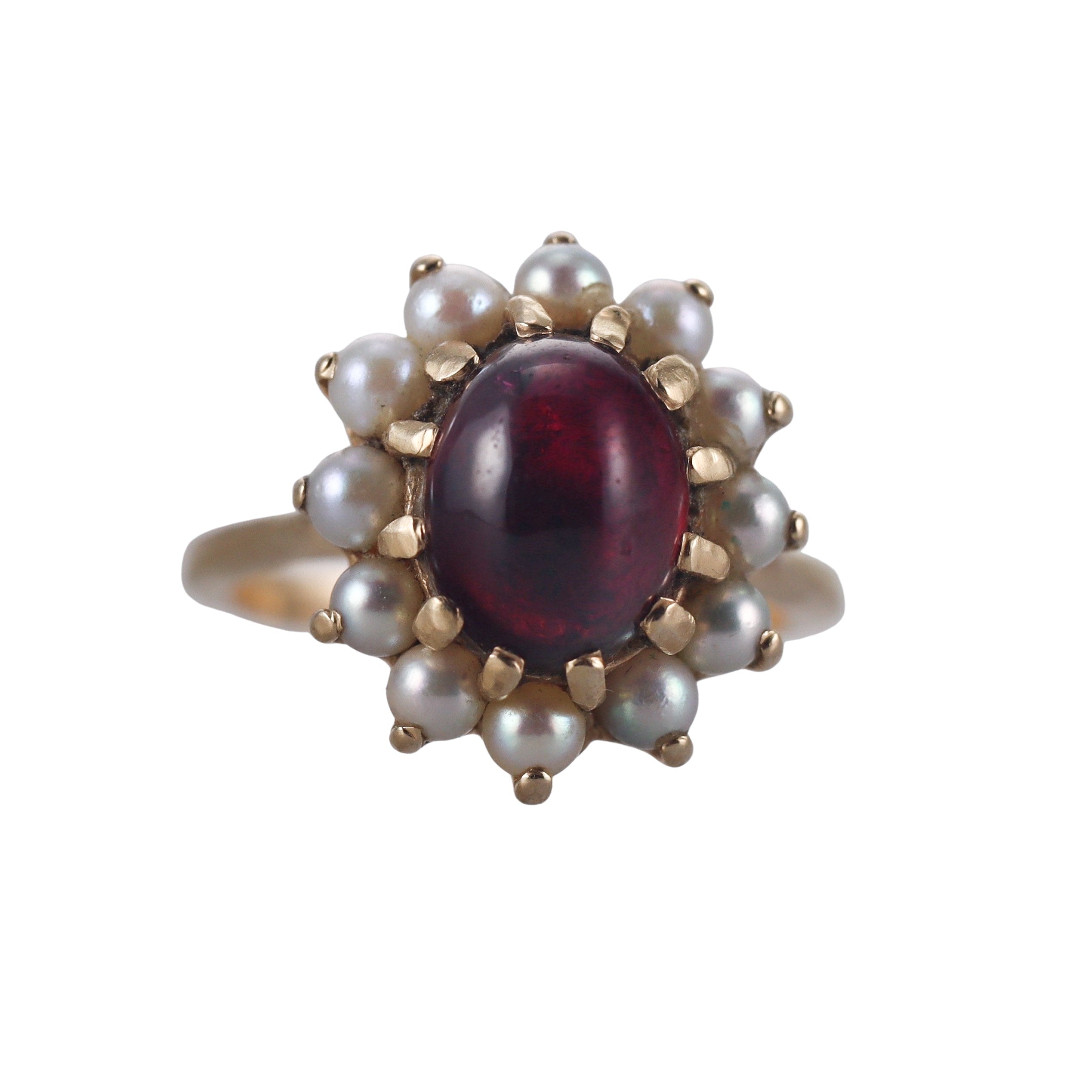 14k Yellow Gold Garnet Pearls Ring