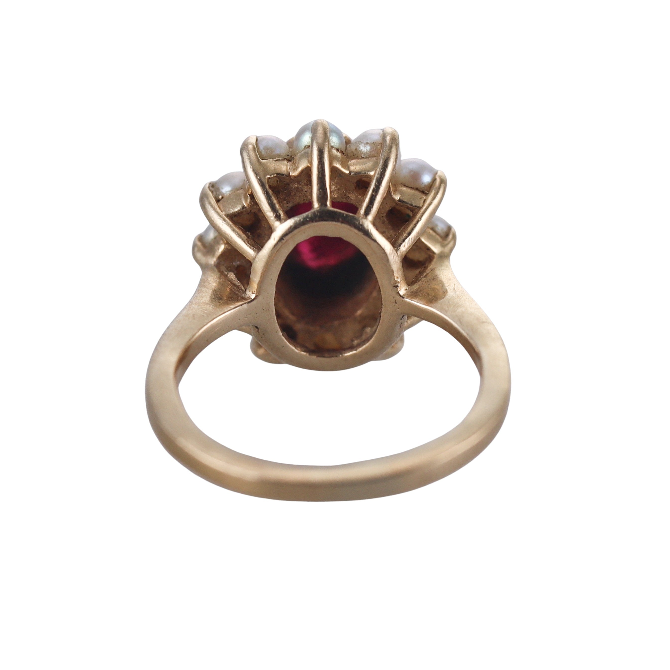 14k Yellow Gold Garnet Pearls Ring