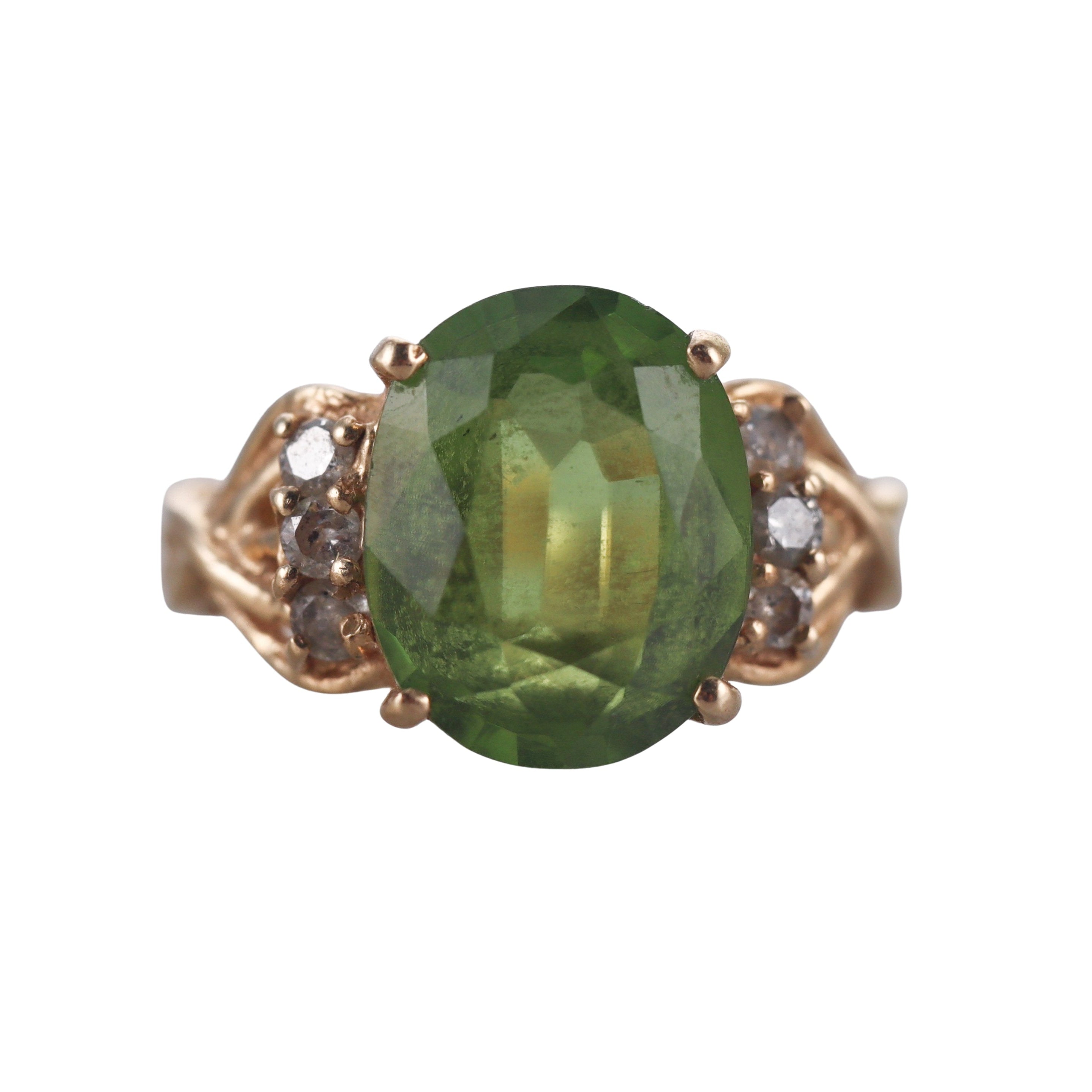 14k Yellow Gold Peridot Diamond Ring