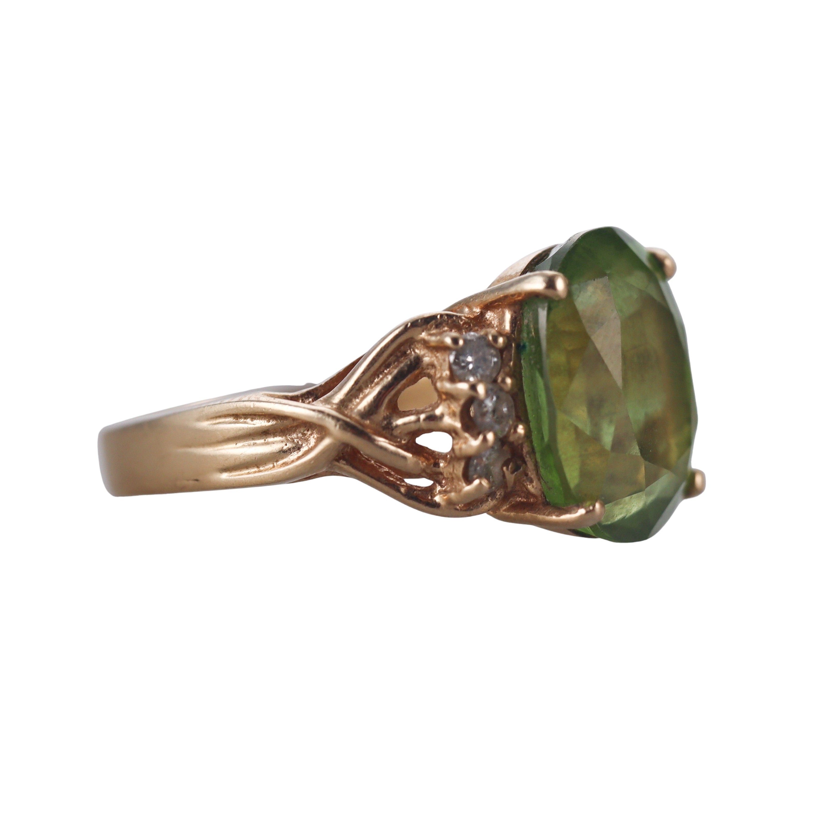 14k Yellow Gold Peridot Diamond Ring