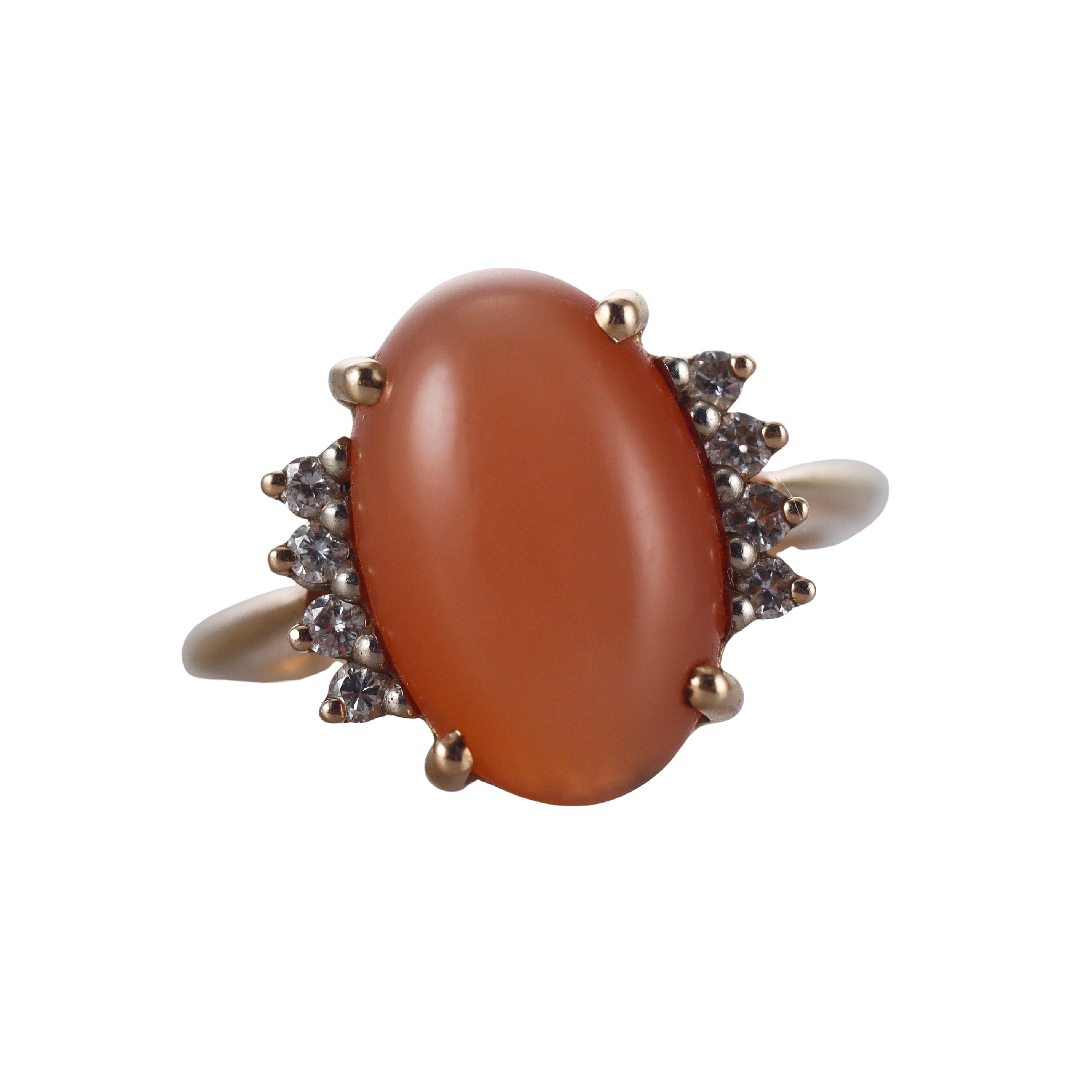 14k Yellow Gold Peach Moonstone Diamonds Ring