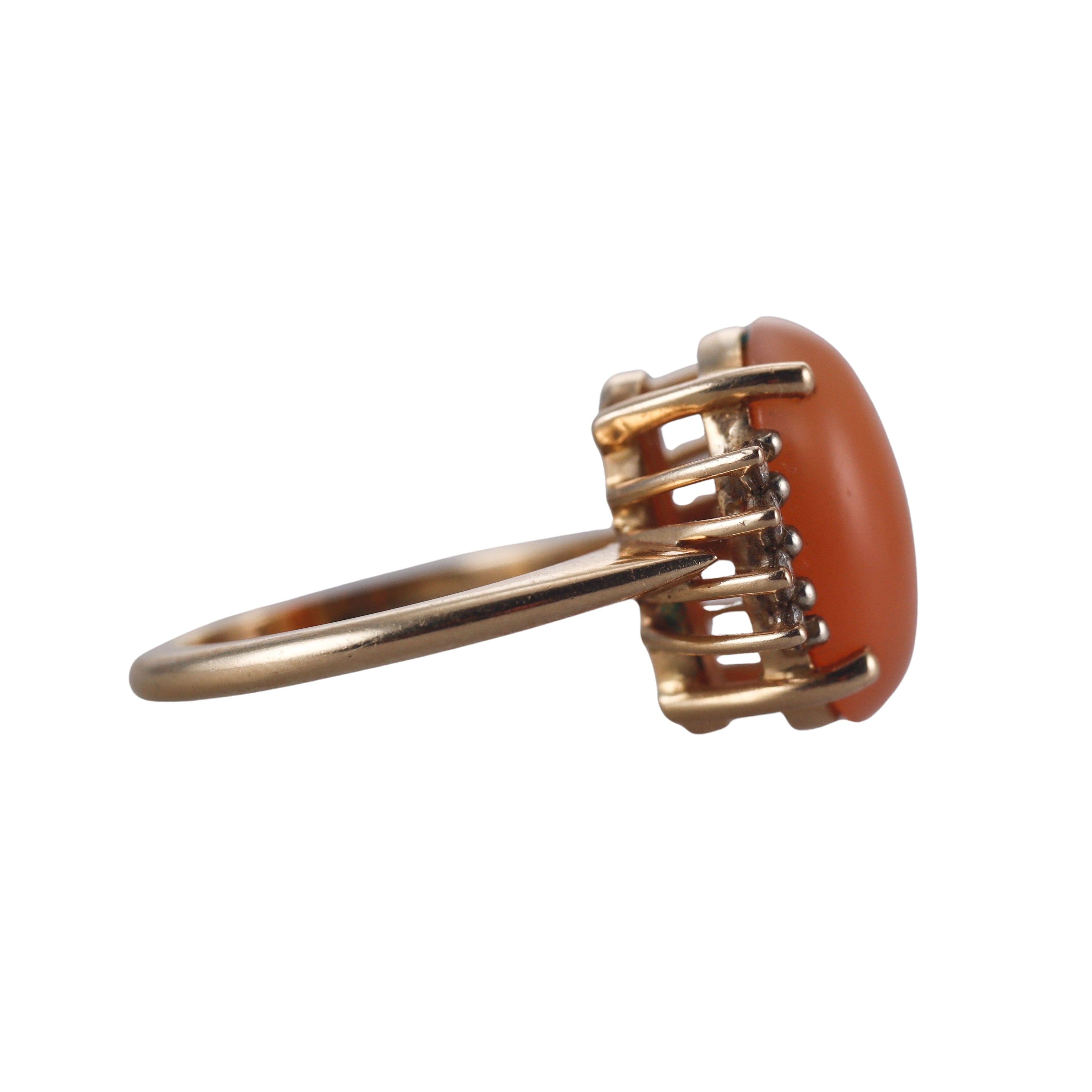 14k Yellow Gold Peach Moonstone Diamonds Ring