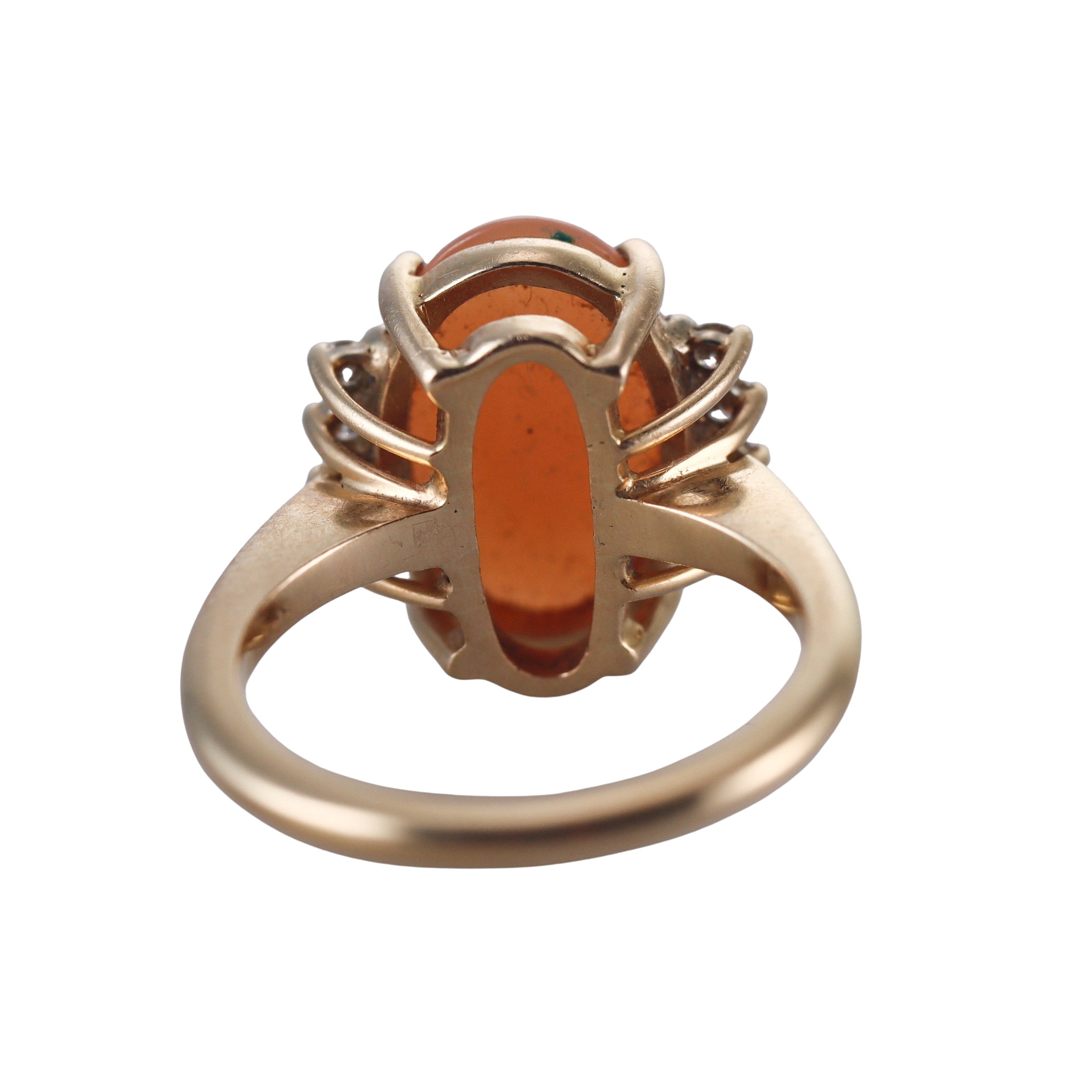 14k Yellow Gold Peach Moonstone Diamonds Ring