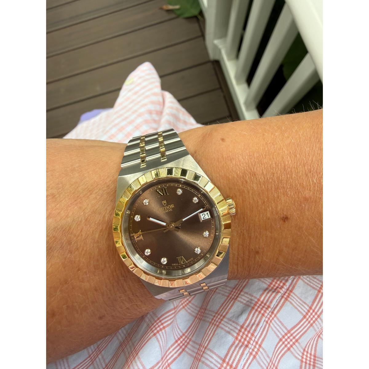 Tudor Royal Automatic Diamond Brown Dial Watch 28403