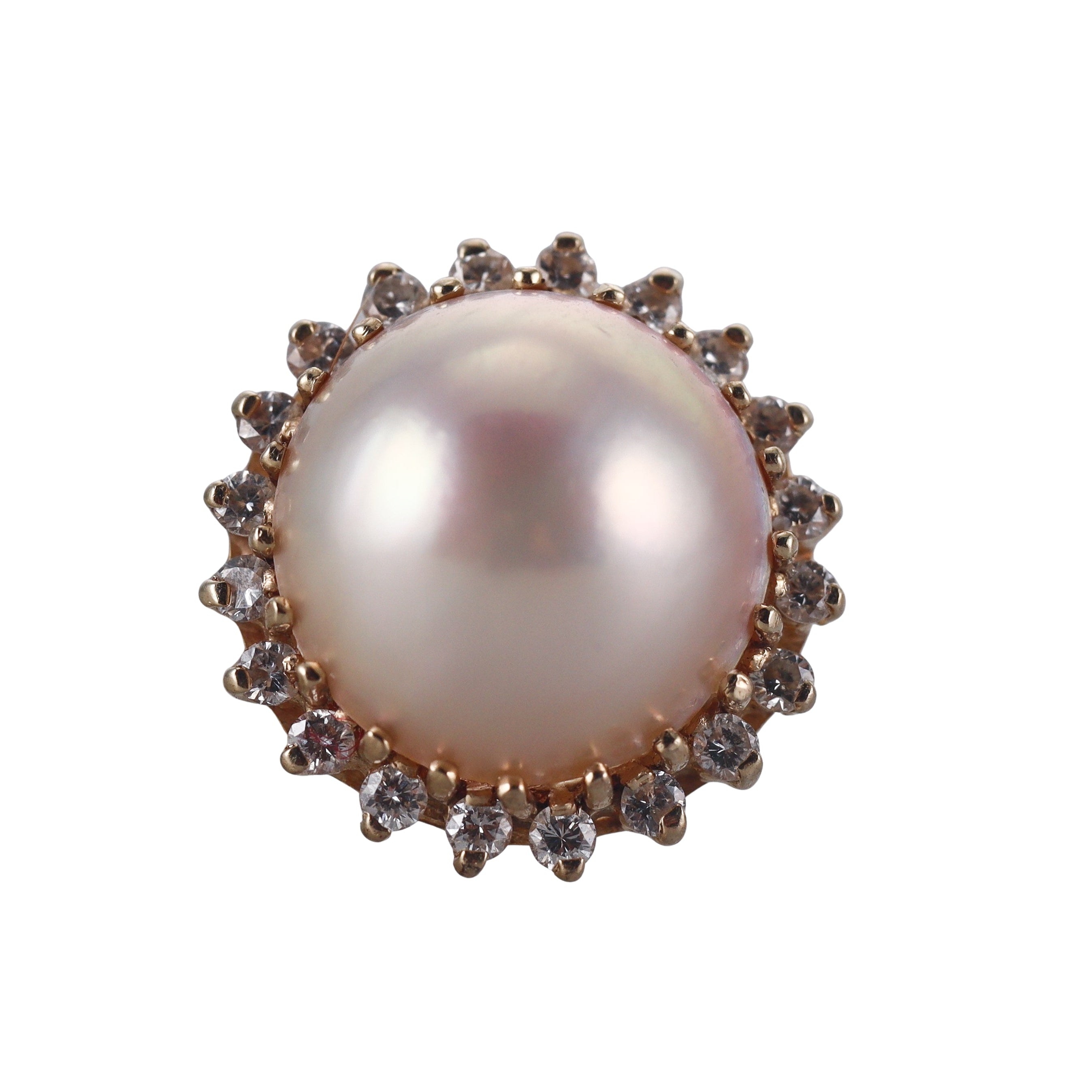 14k Yellow Gold Pearl Diamond Ring