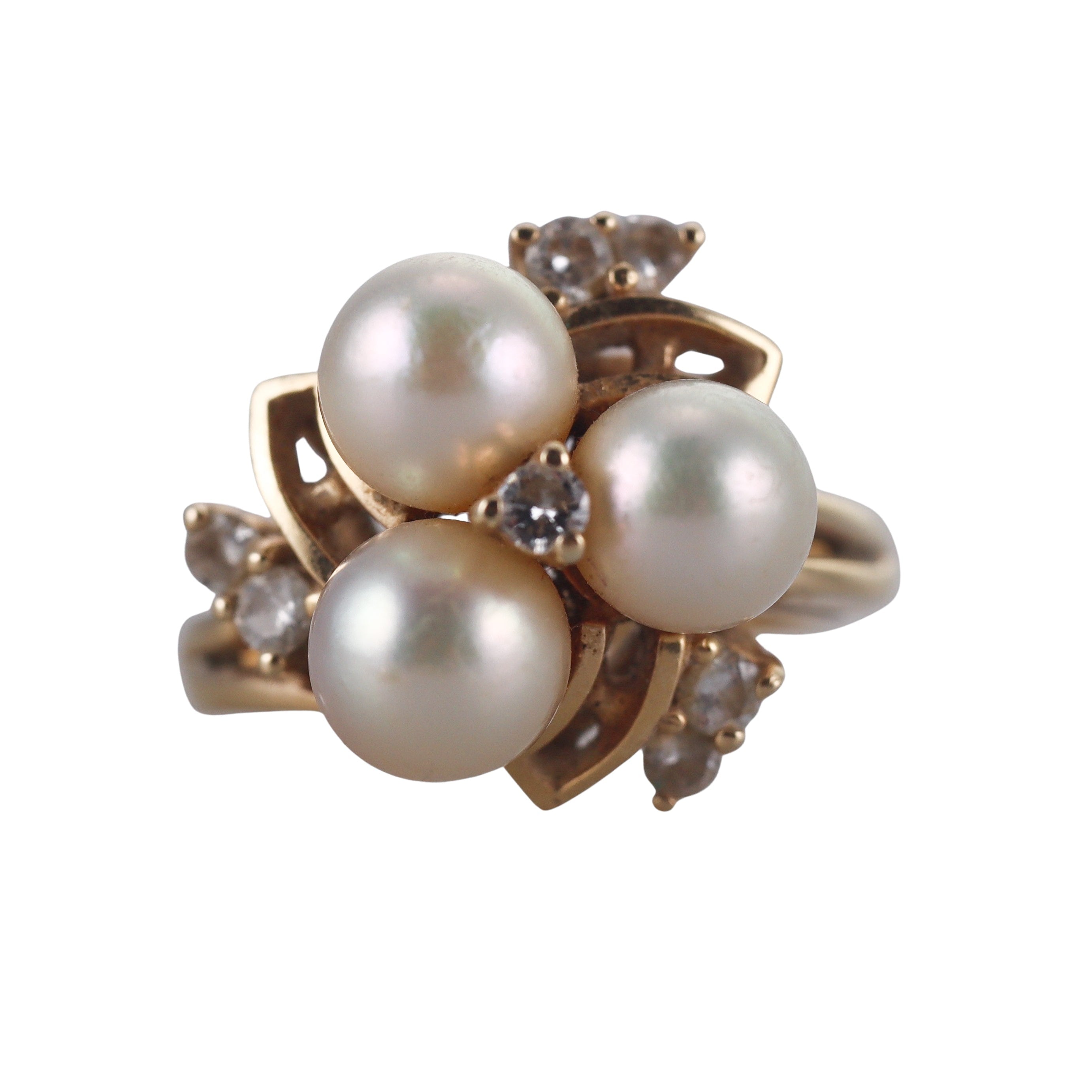 14k Yellow Gold Diamond Pearl Ring