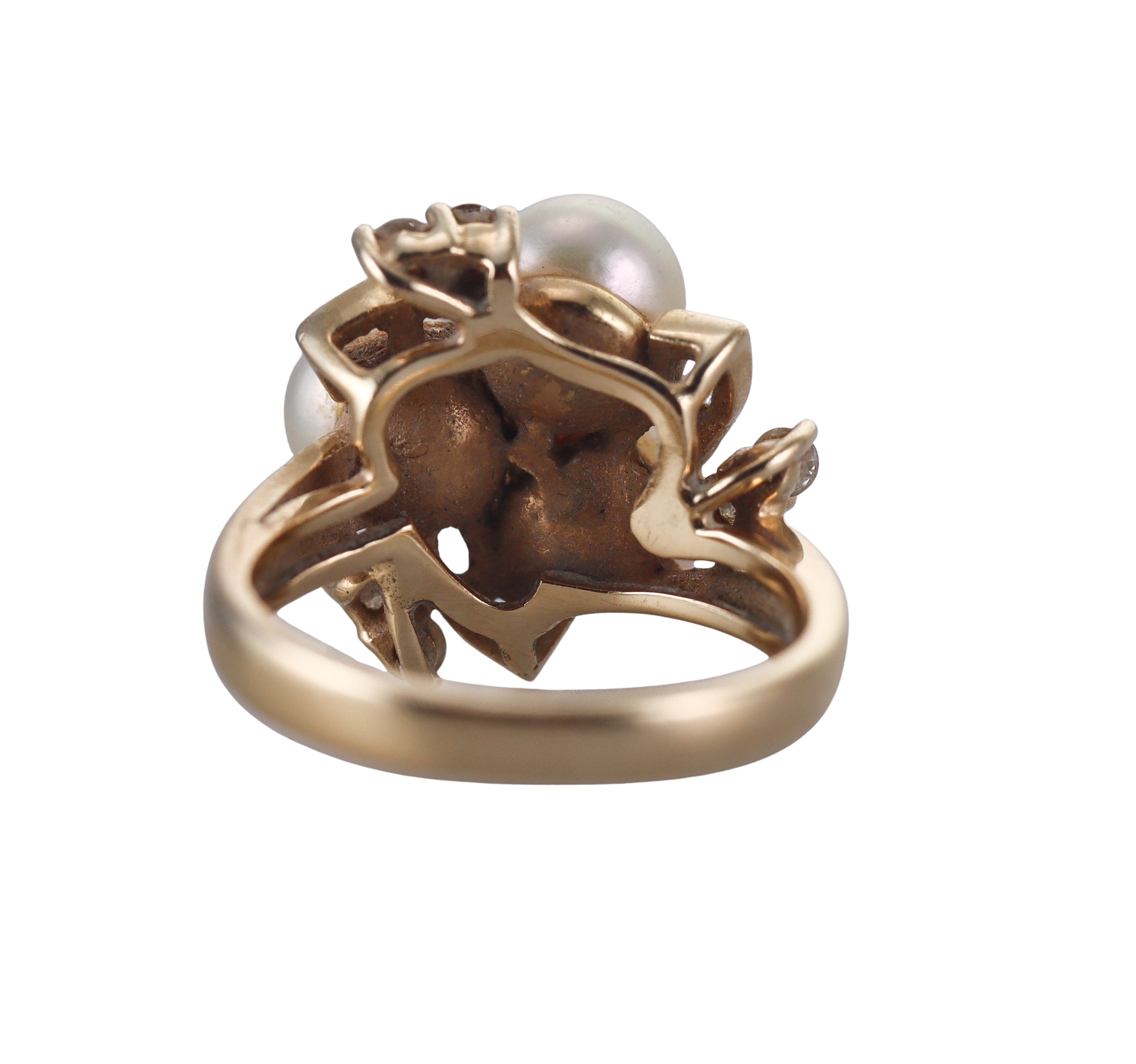 14k Yellow Gold Diamond Pearl Ring