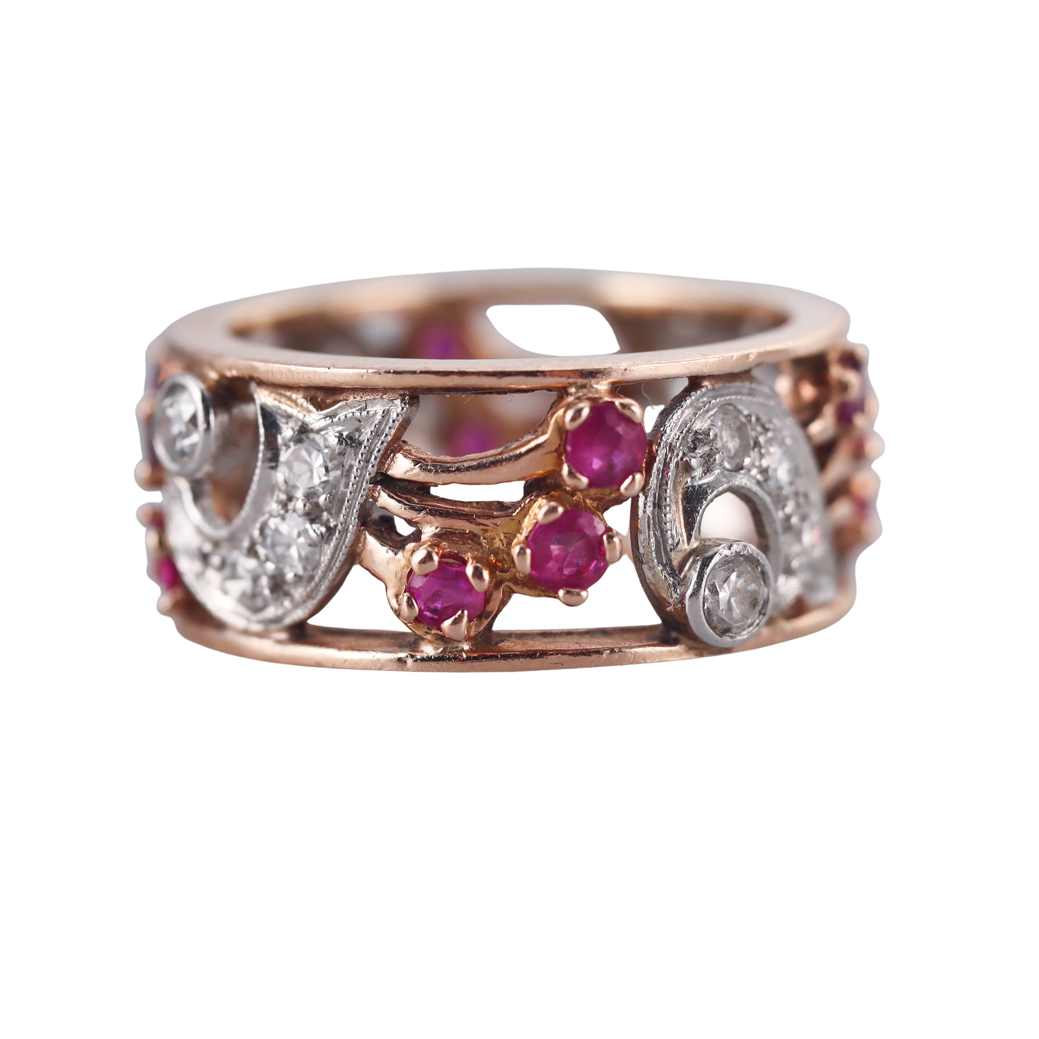 Retro 14k Gold Diamond Ruby Band Ring