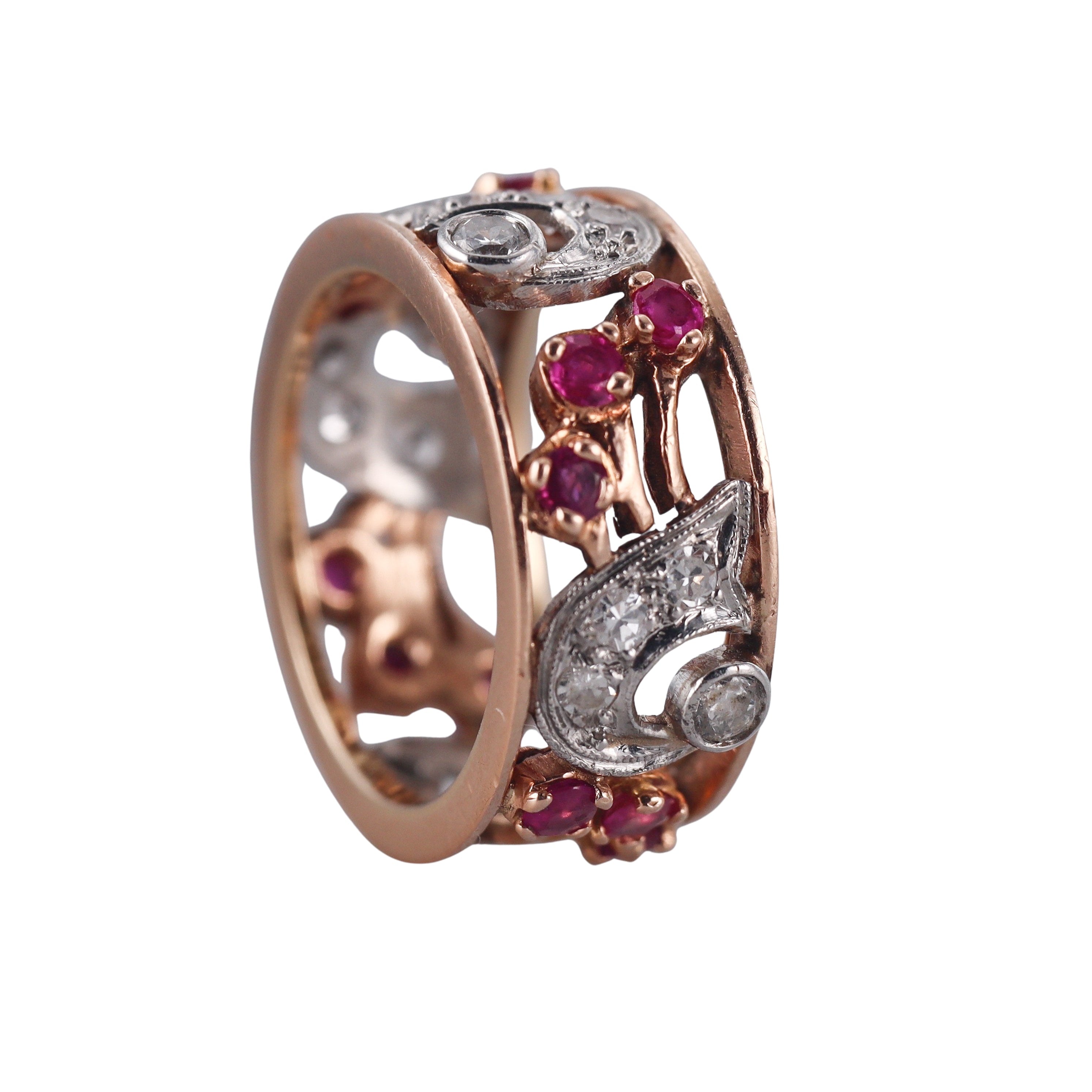 Retro 14k Gold Diamond Ruby Band Ring
