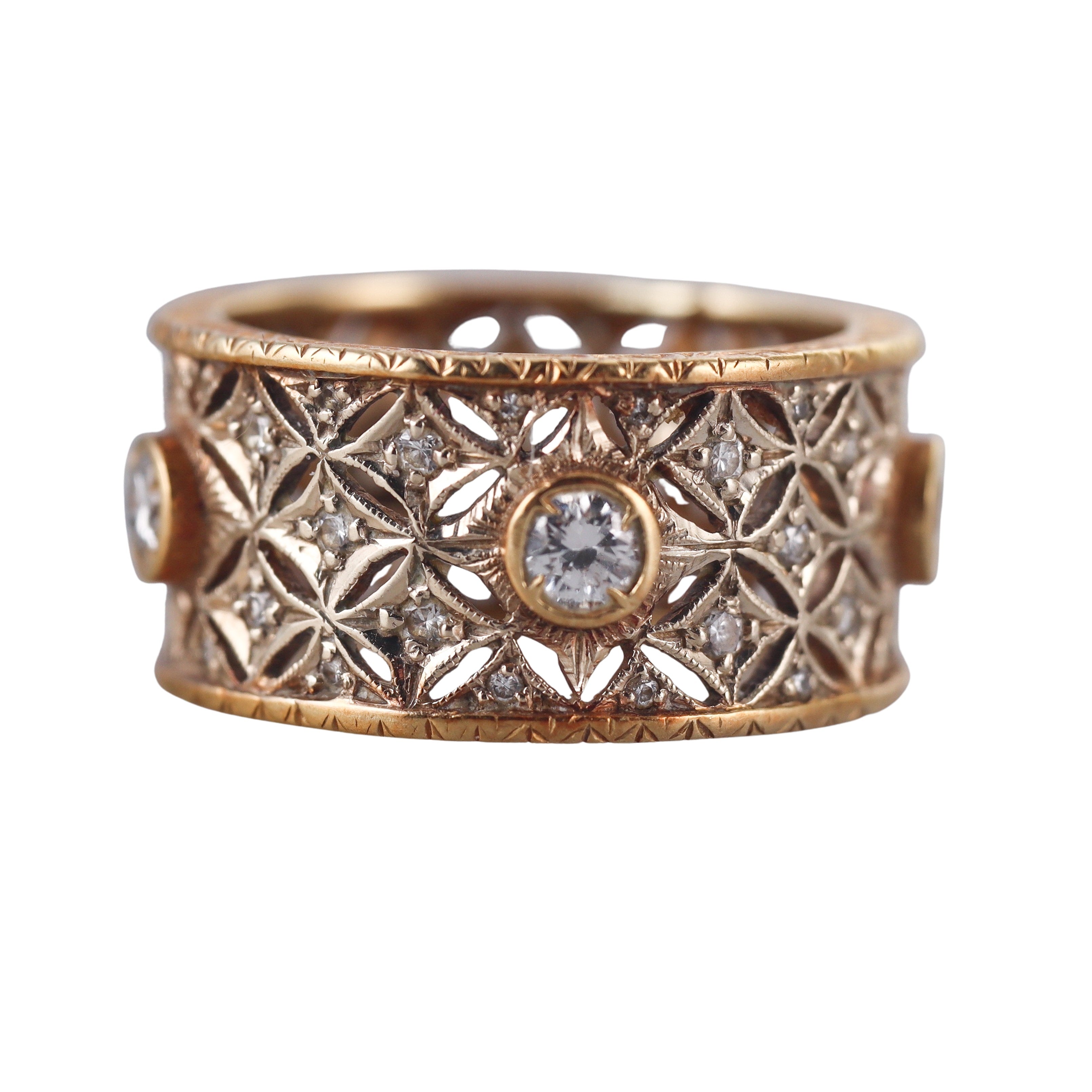14k Gold Diamond Openwork Band Ring
