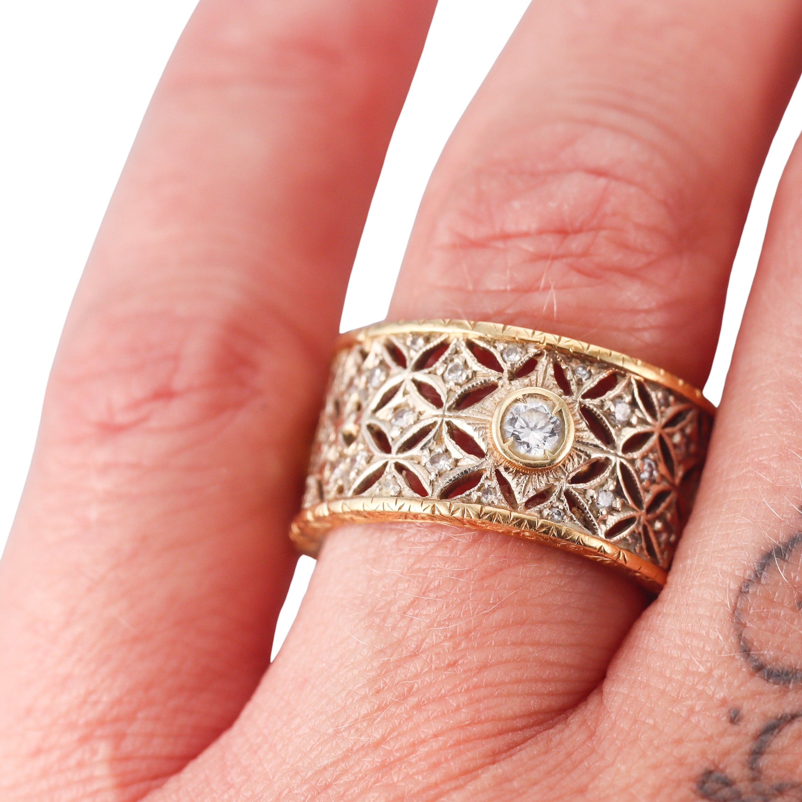 14k Gold Diamond Openwork Band Ring
