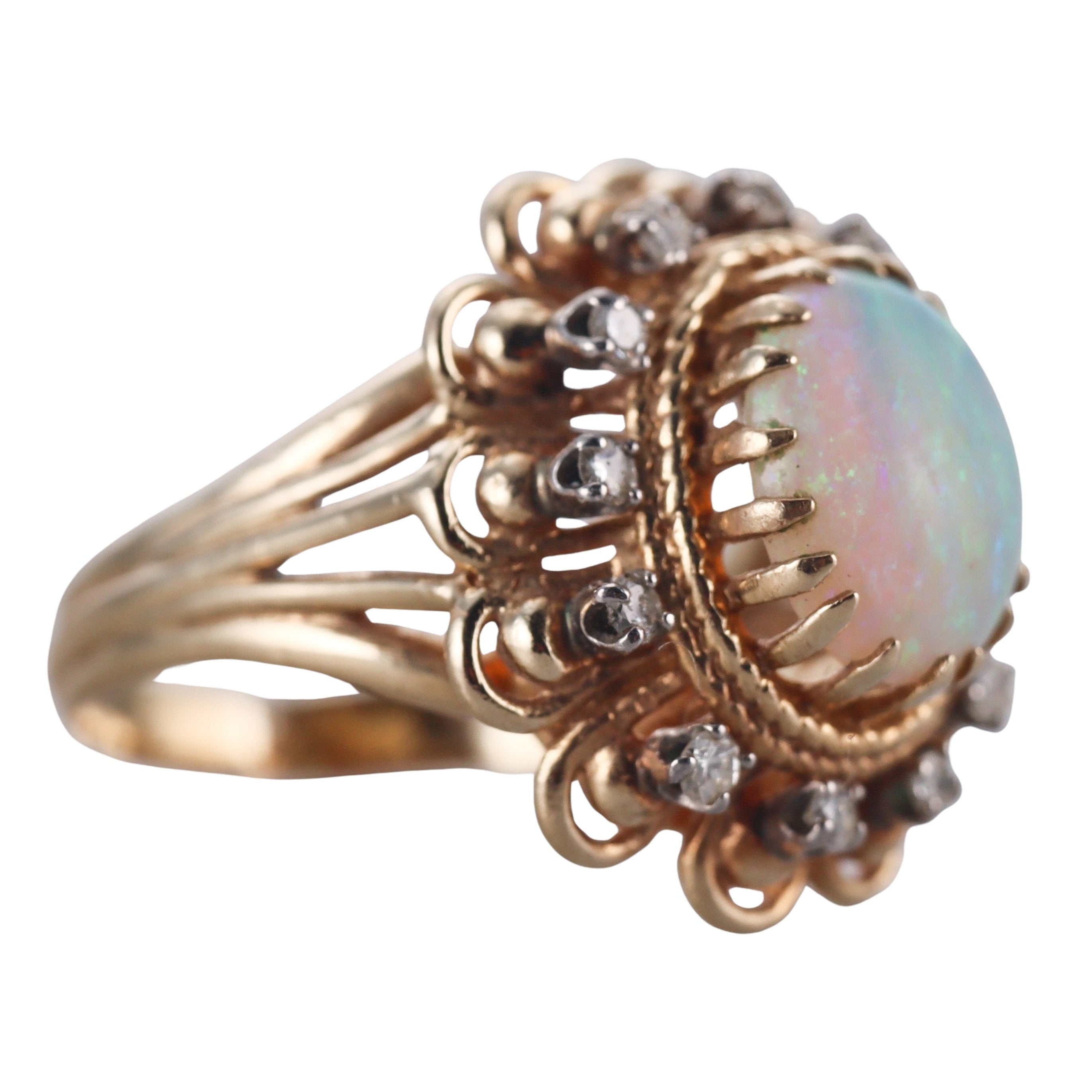 14k Gold Diamond Opal Ring