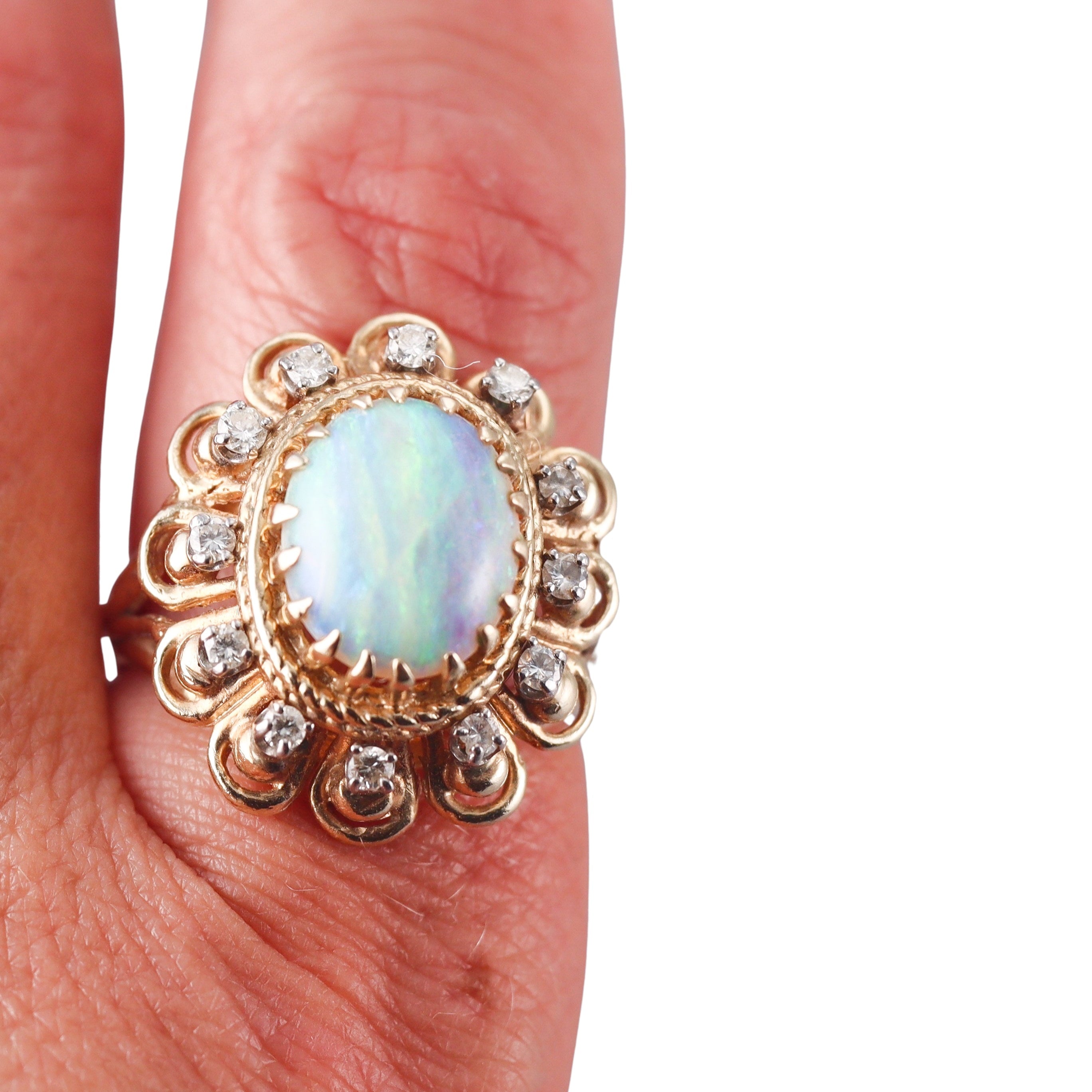 14k Gold Diamond Opal Ring