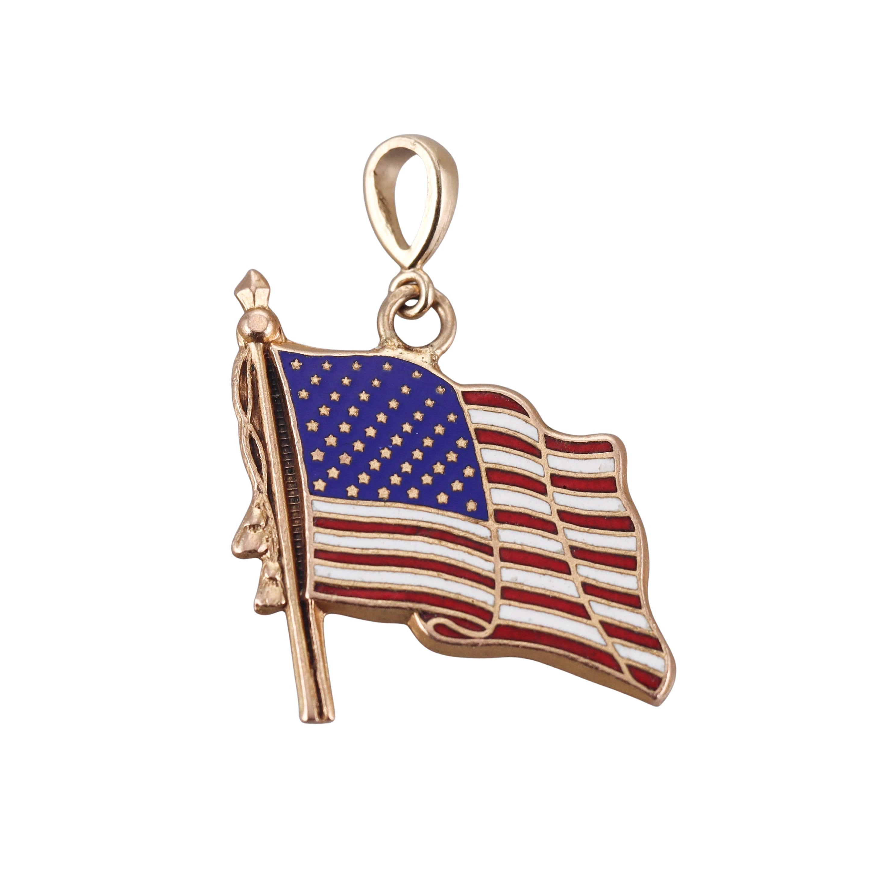 Vintage 14k Gold Enamel American Flag Pendant Charm