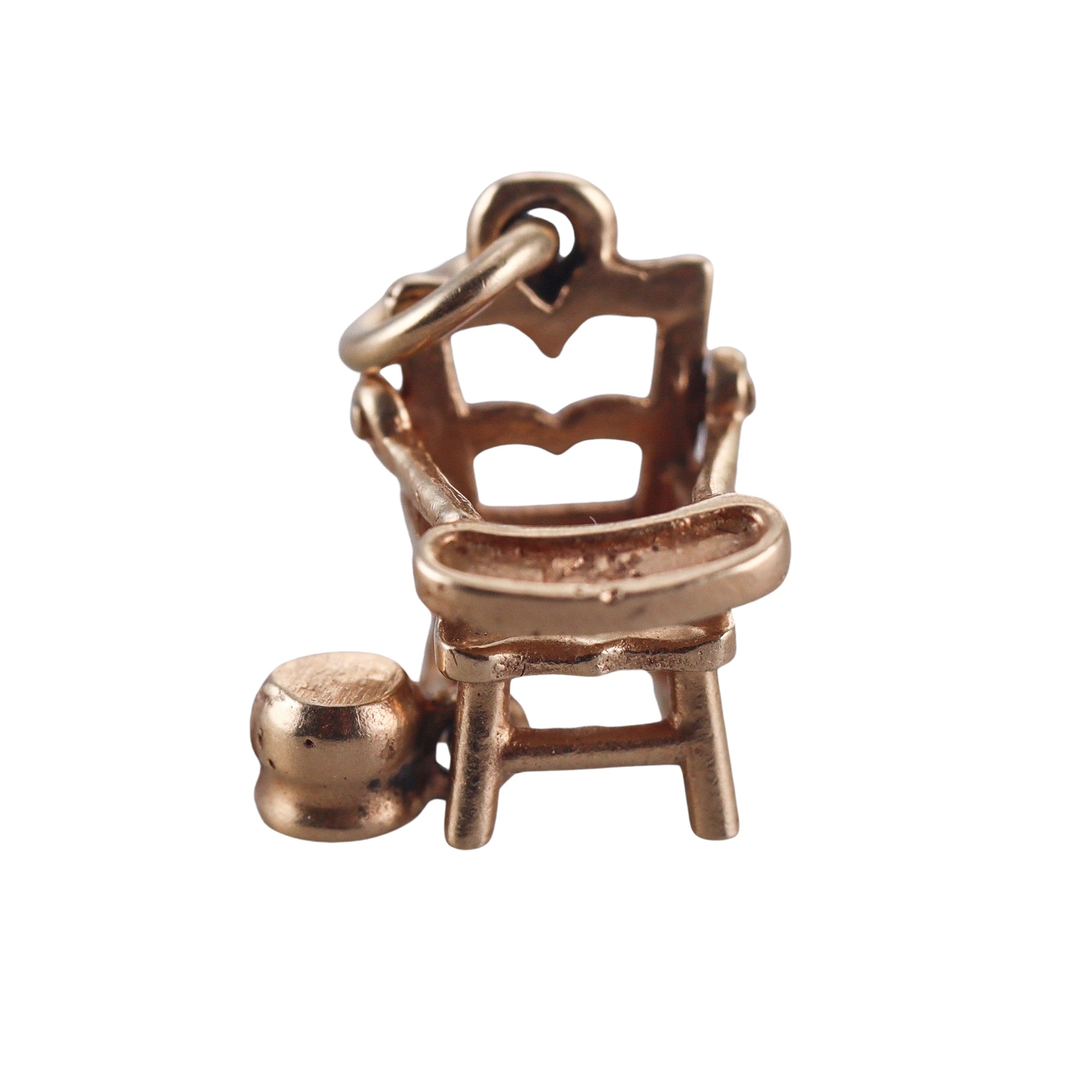 Vintage 14k Gold Enamel Baby High Chair Pendant Charm