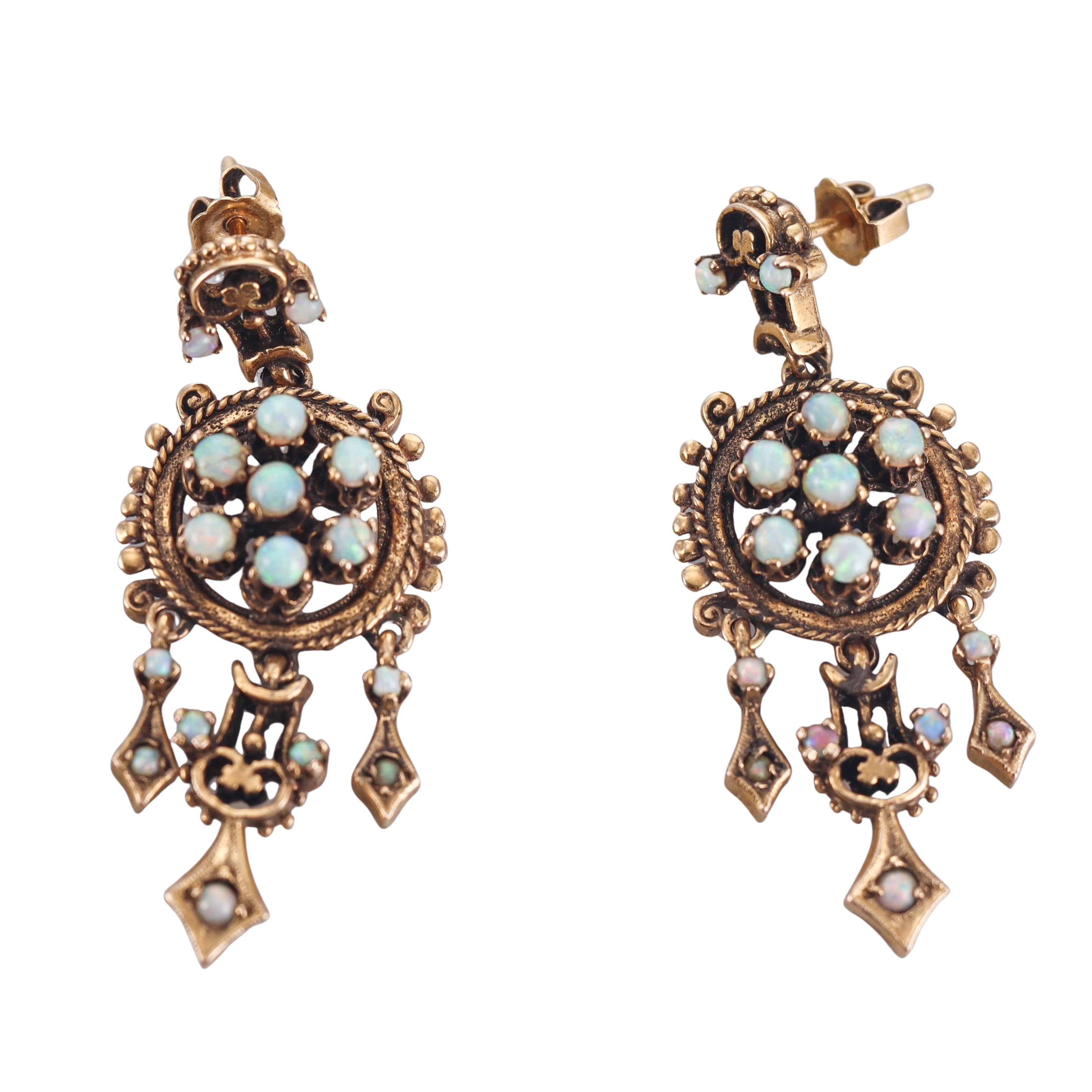 Vintage 14k Gold Opal Drop Earrings