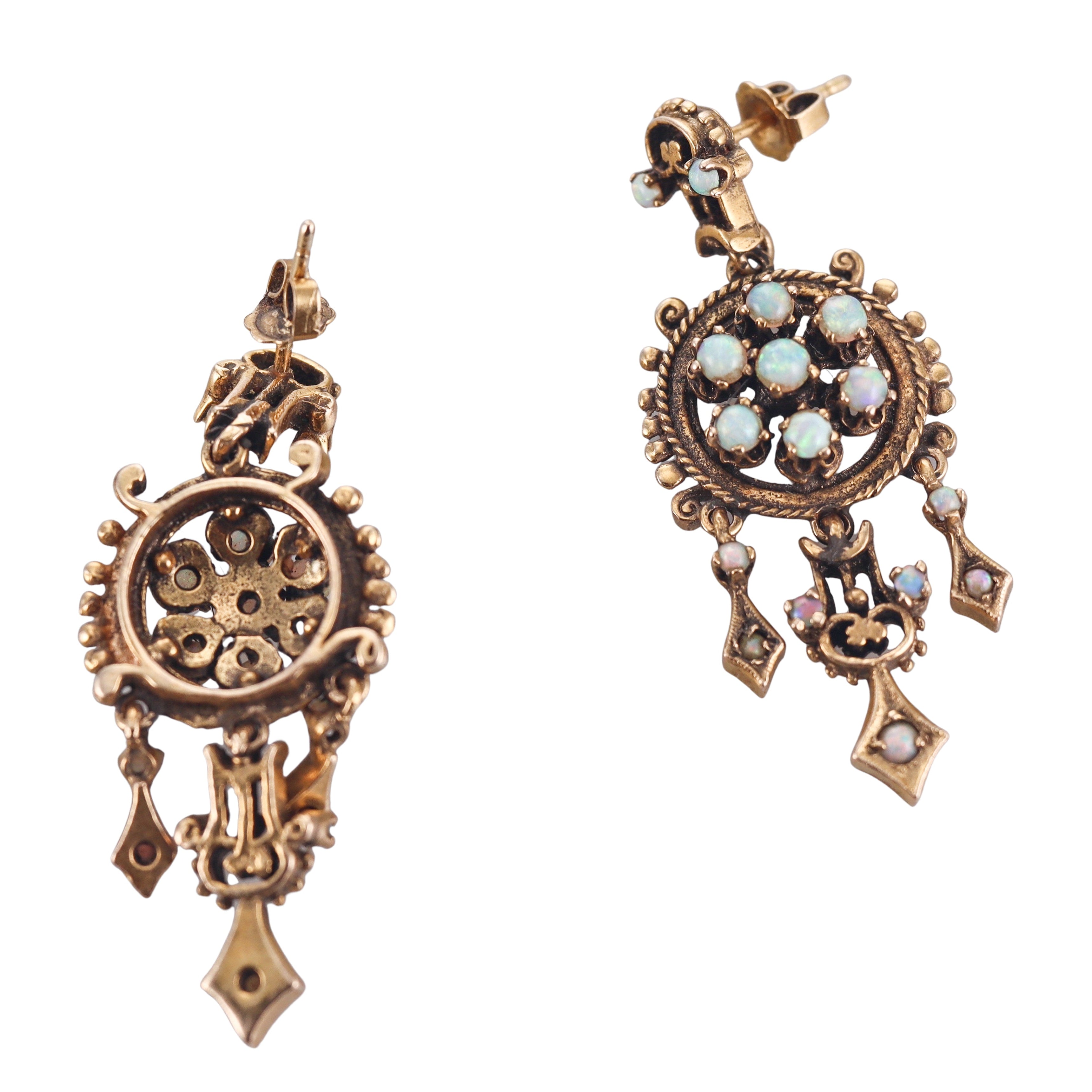 Vintage 14k Gold Opal Drop Earrings