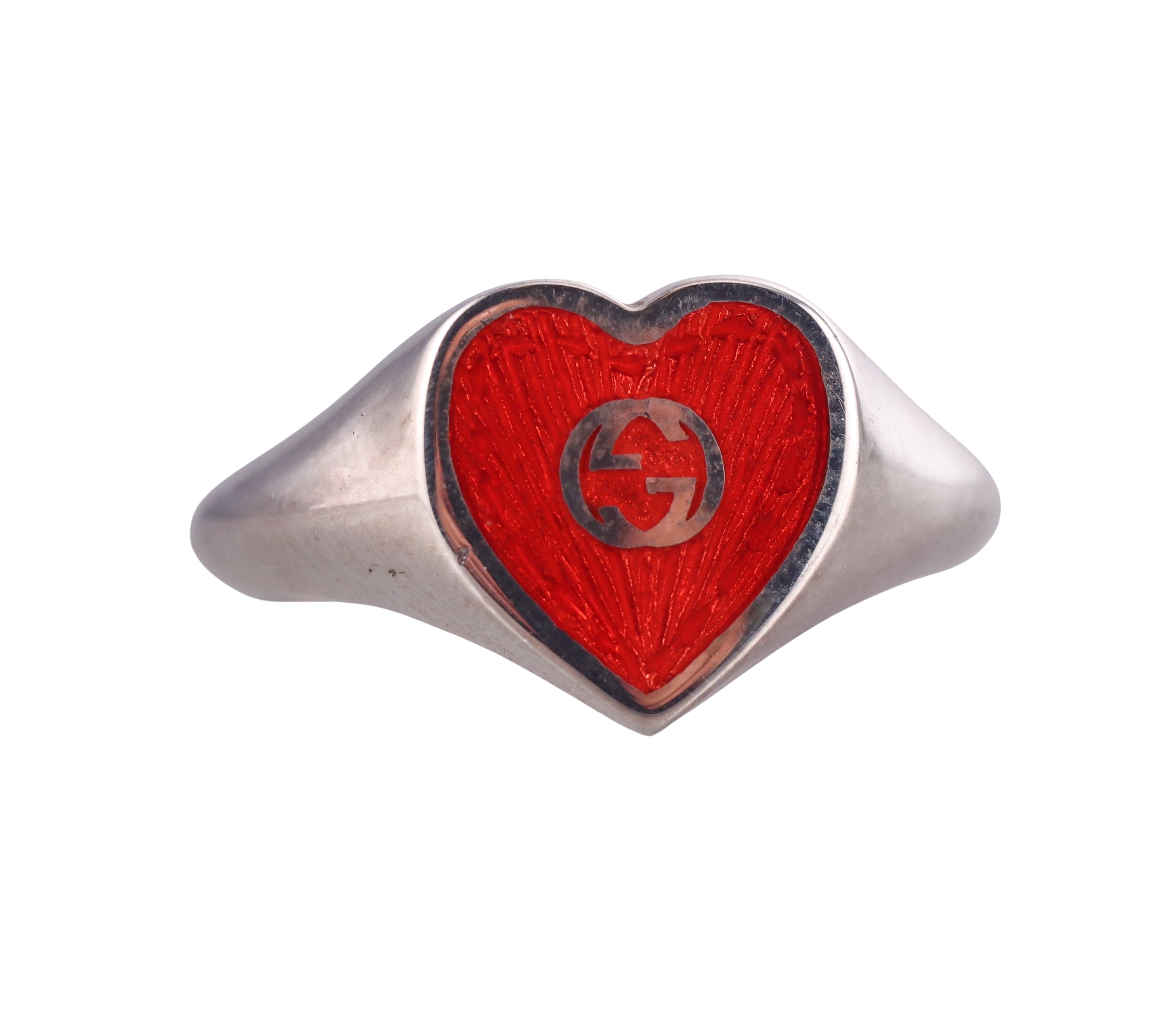 Gucci Sterling Silver Red Enamel Heart Ring Retail $350