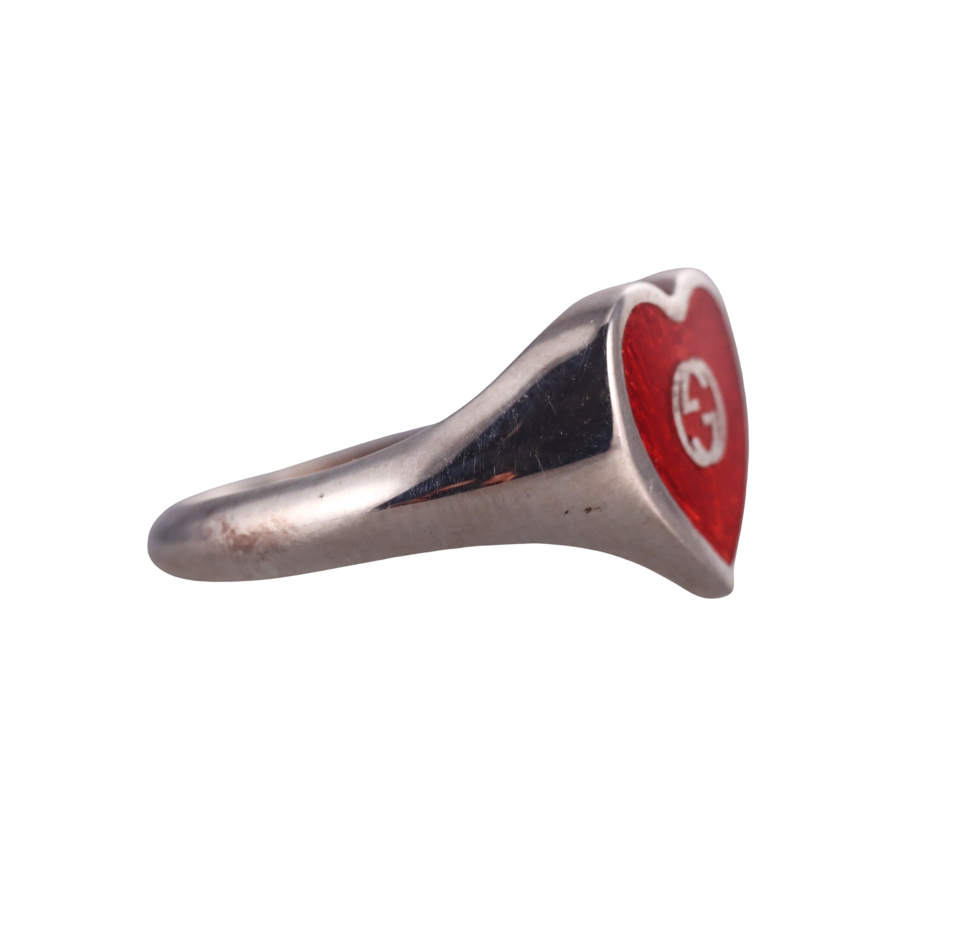 Gucci Sterling Silver Red Enamel Heart Ring Retail $350