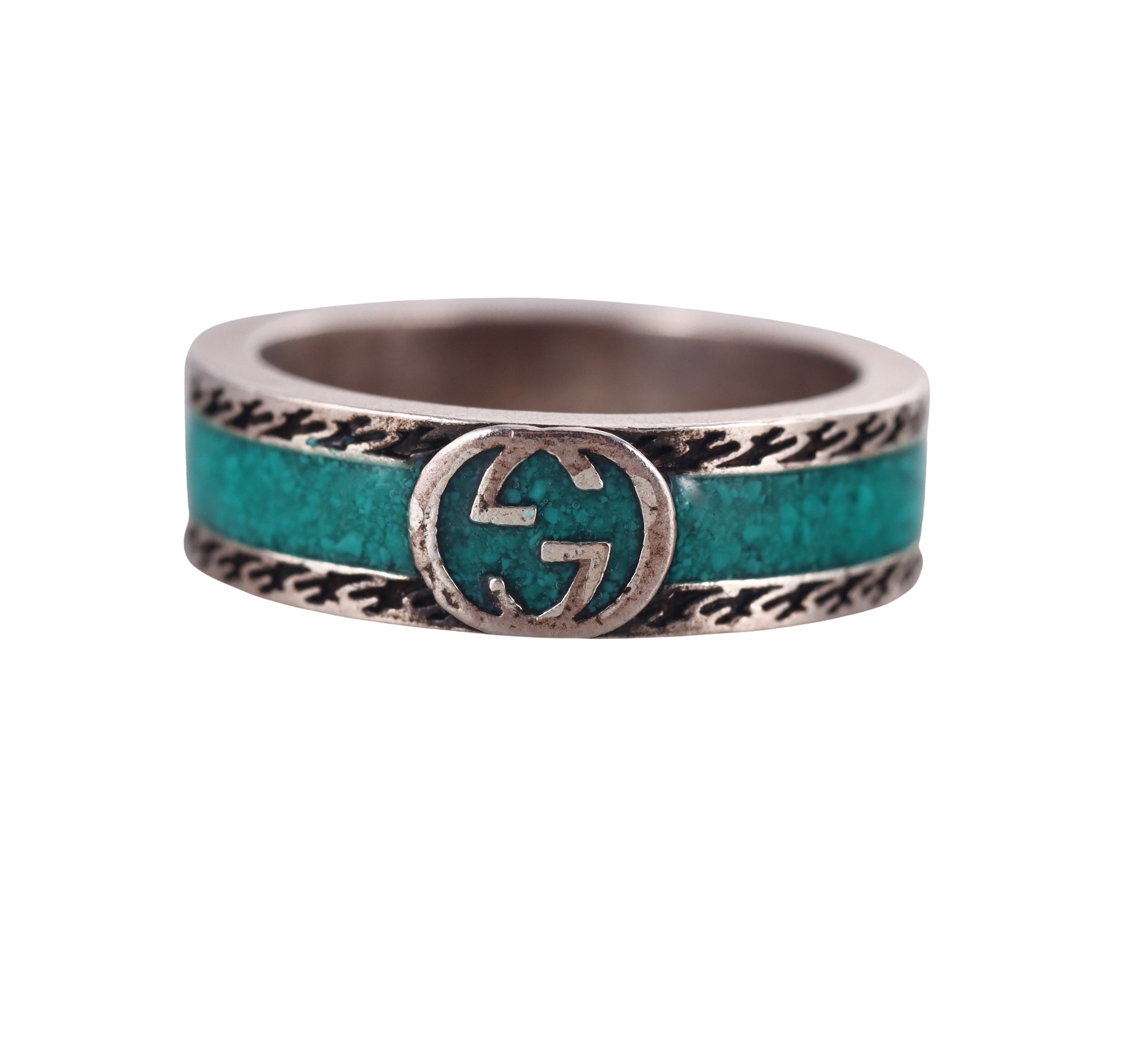 Gucci Sterling Silver Enamel Ring Retail $340