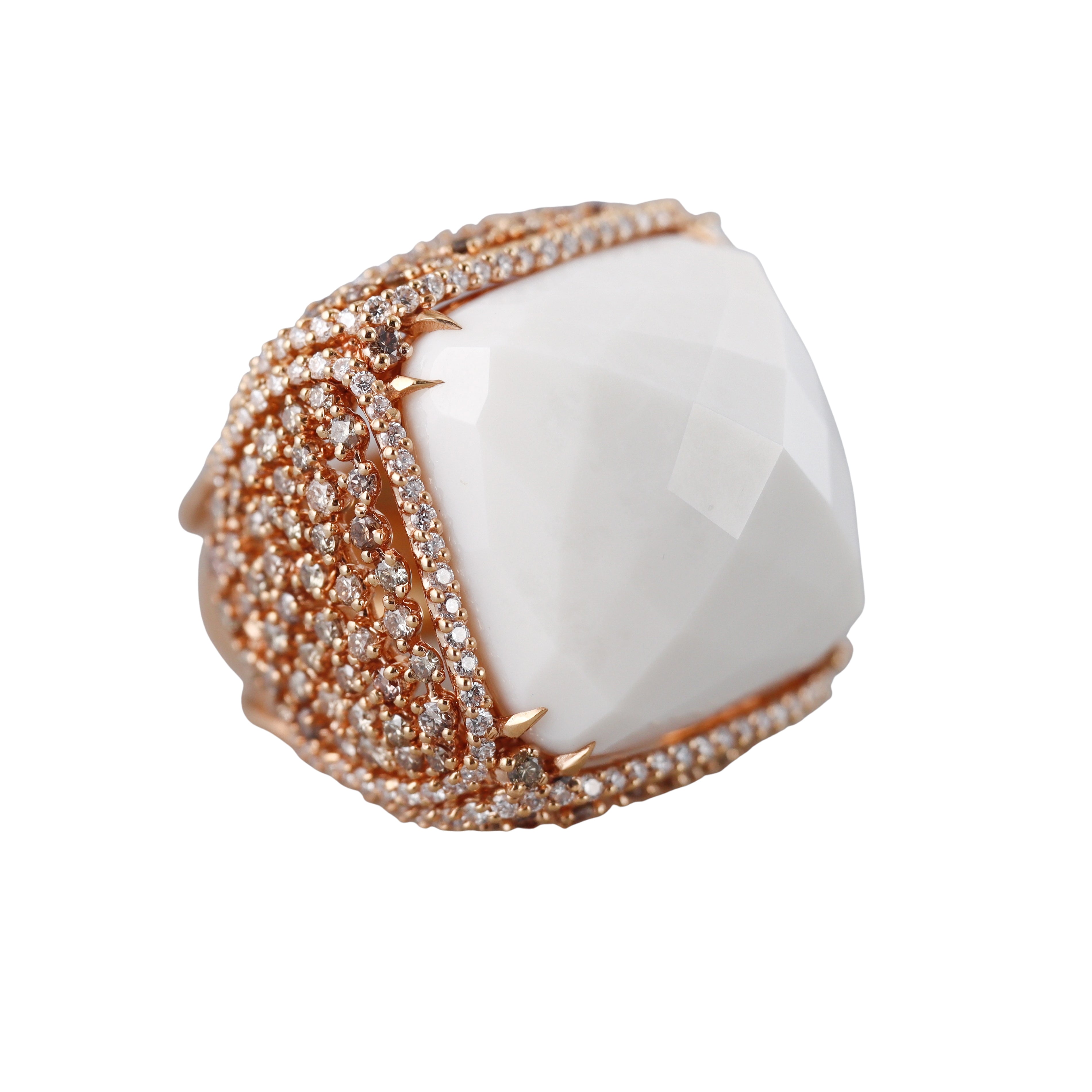 Giovanni Ferraris 18k Rose Gold Diamond White Agate Ring