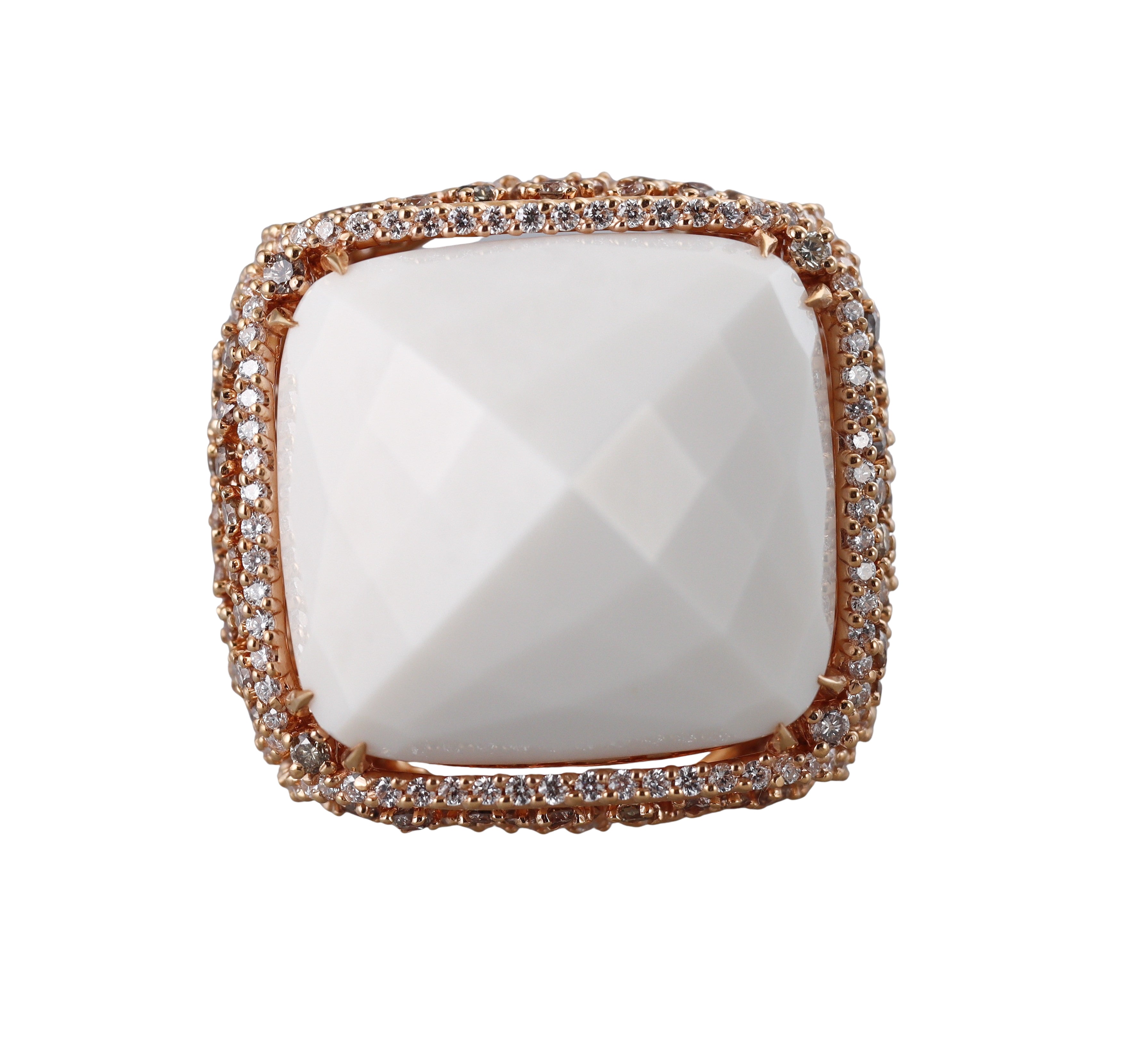 Giovanni Ferraris 18k Rose Gold Diamond White Agate Ring