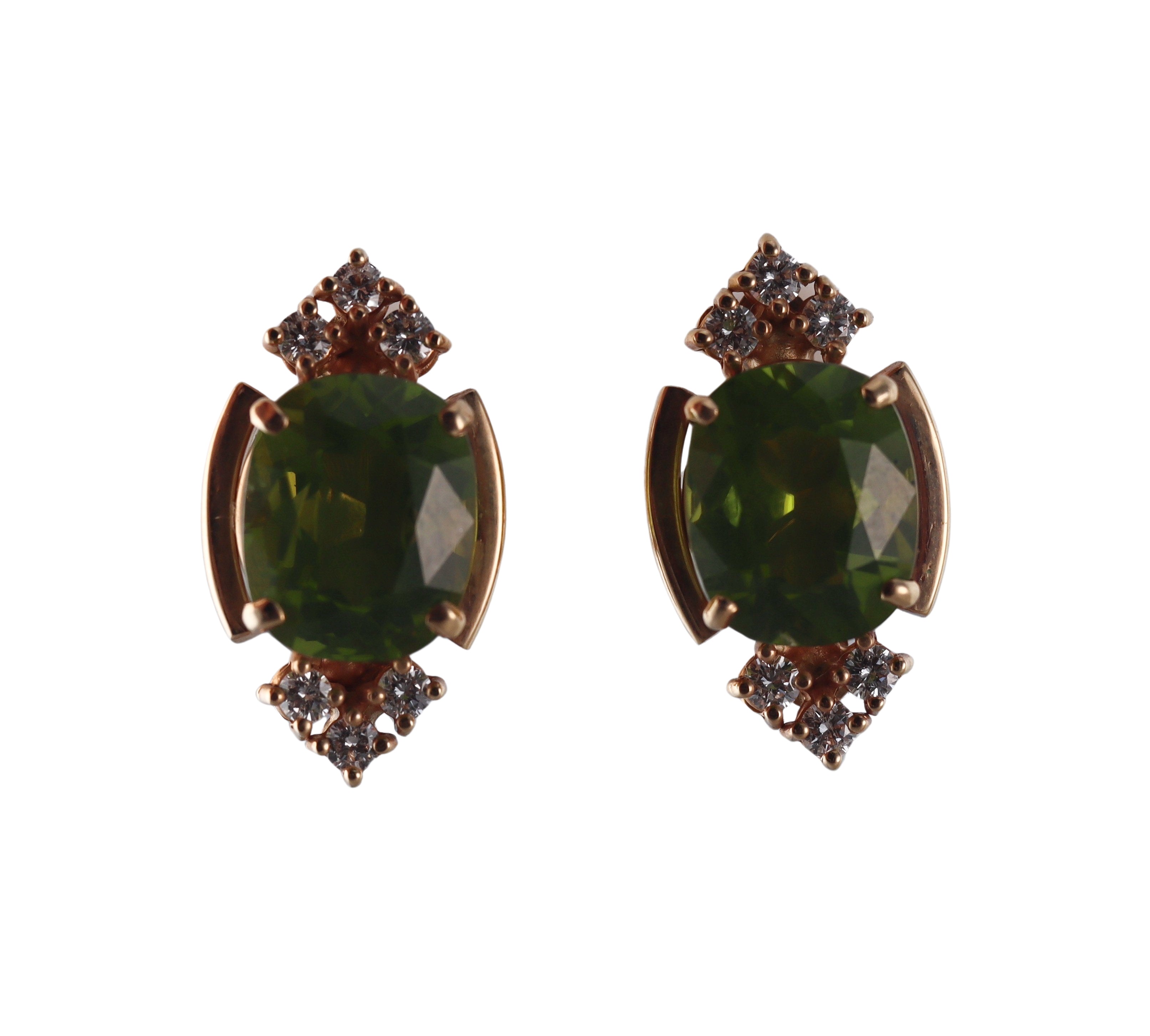 14k Gold Diamonds Peridot Earrings