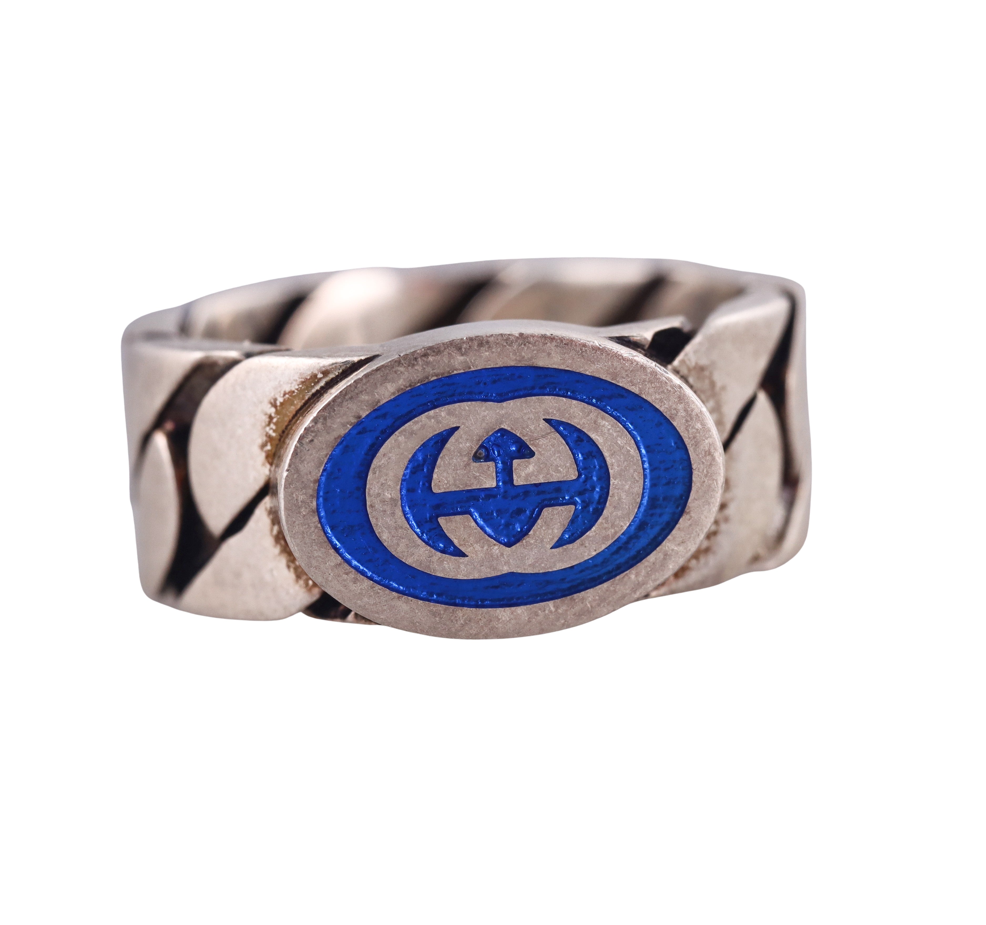 Gucci Sterling Silver Blue Enamel Ring Retail $360