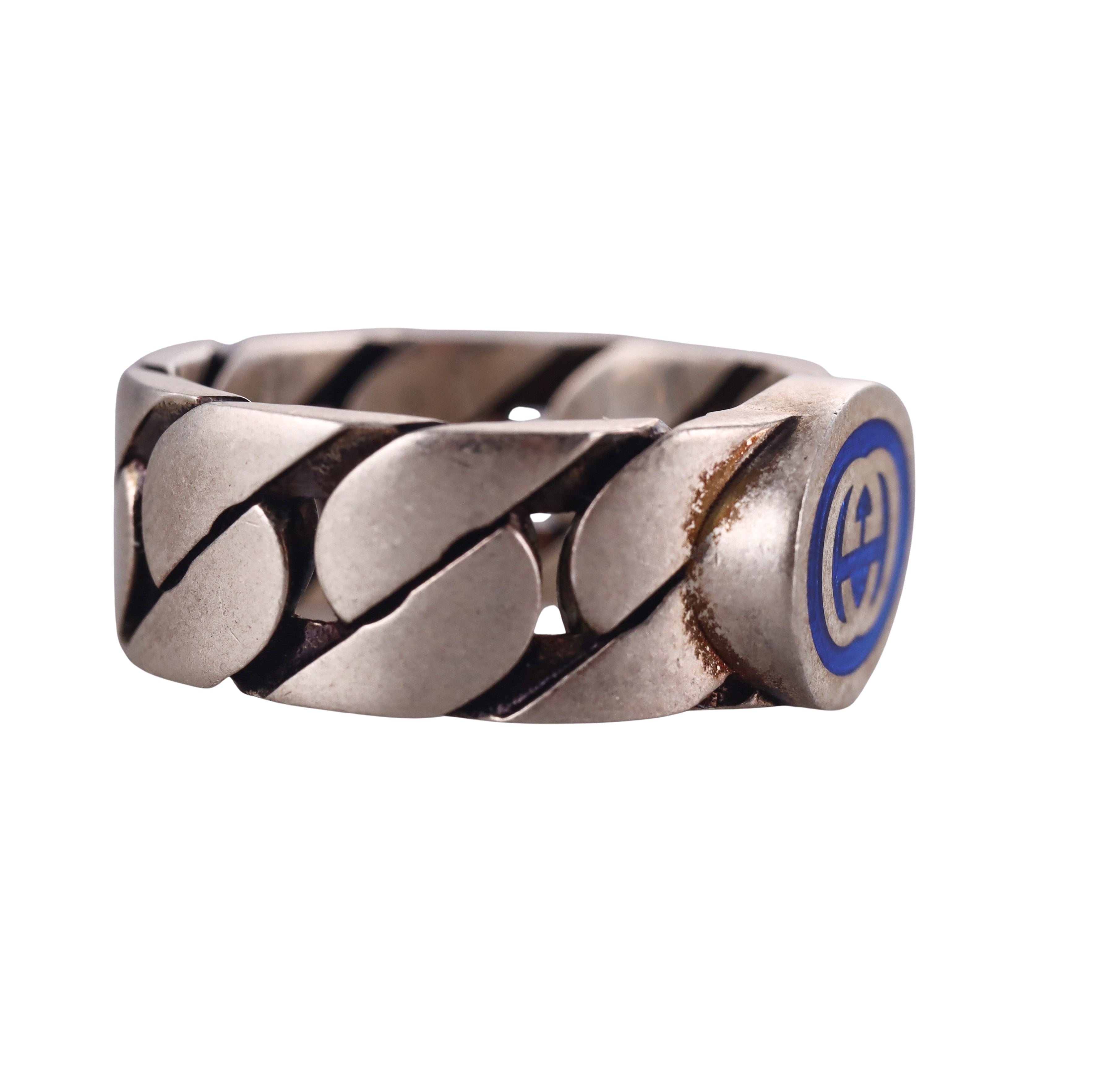 Gucci Sterling Silver Blue Enamel Ring Retail $360