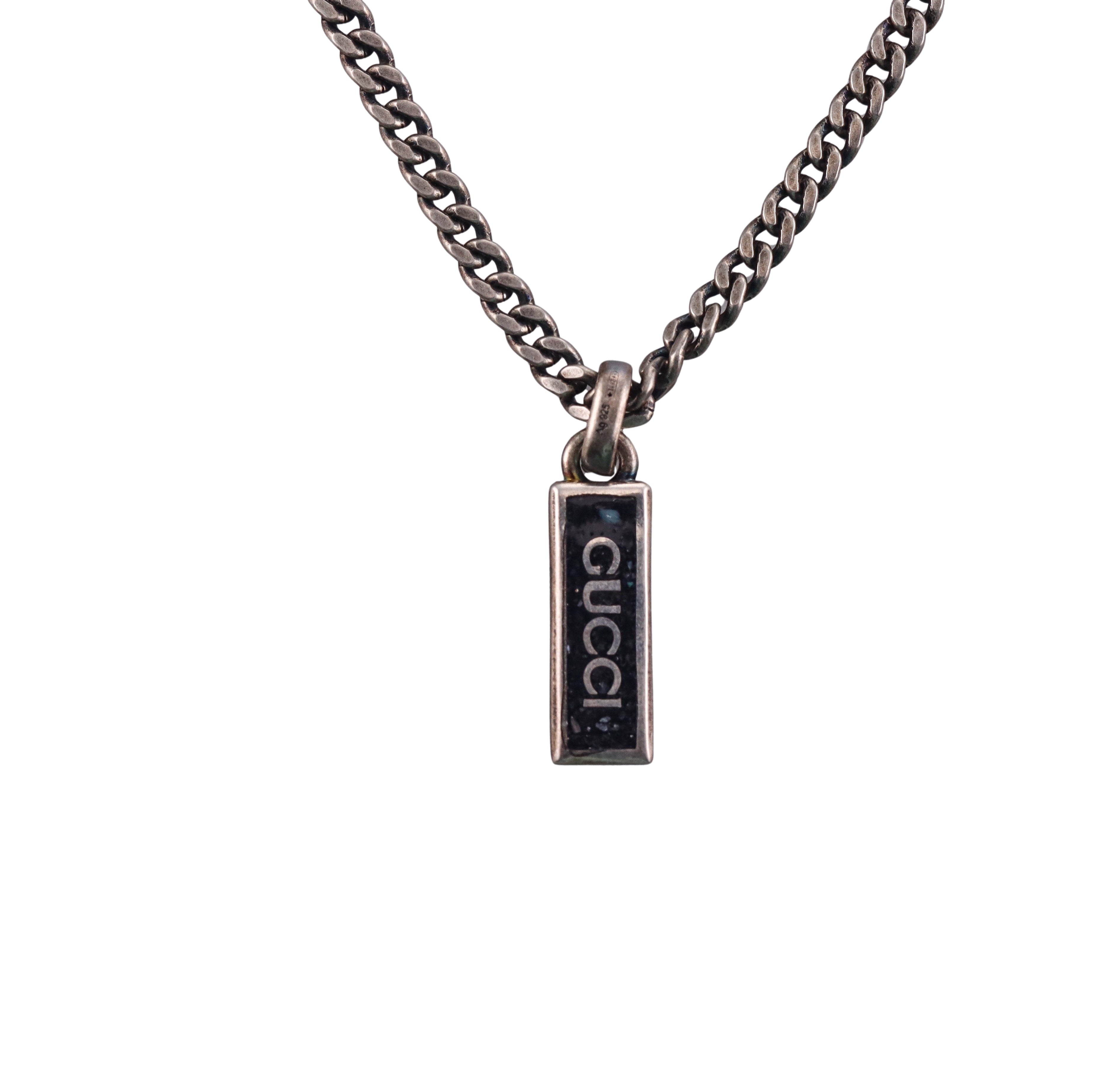 Gucci Sterling Silver Black Enamel Pendant Necklace Retail $630